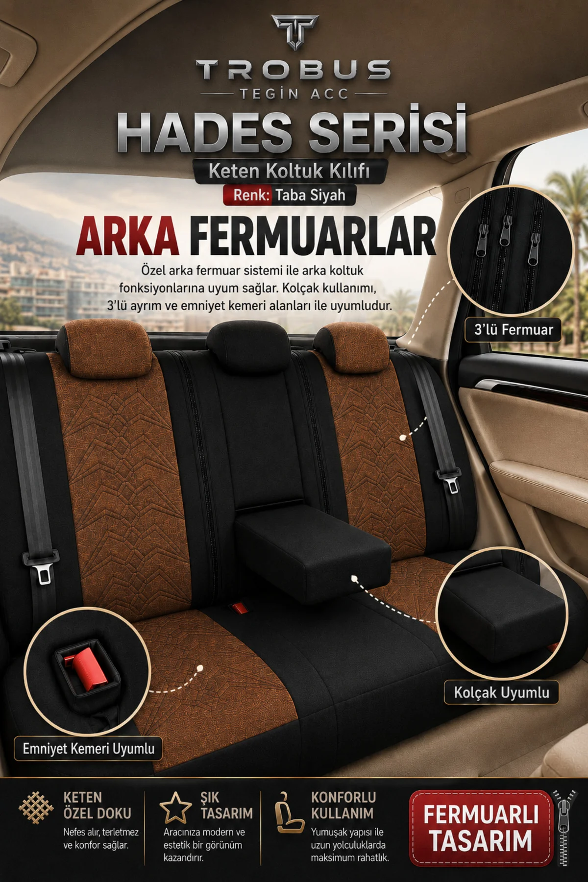 Volkswagen Beetle 2012-2016 Uyumlu Hades Serisi Keten Oto Koltuk Kılıfı Taba Siyah Fiyatı, Yorumları ve Özellikleri
