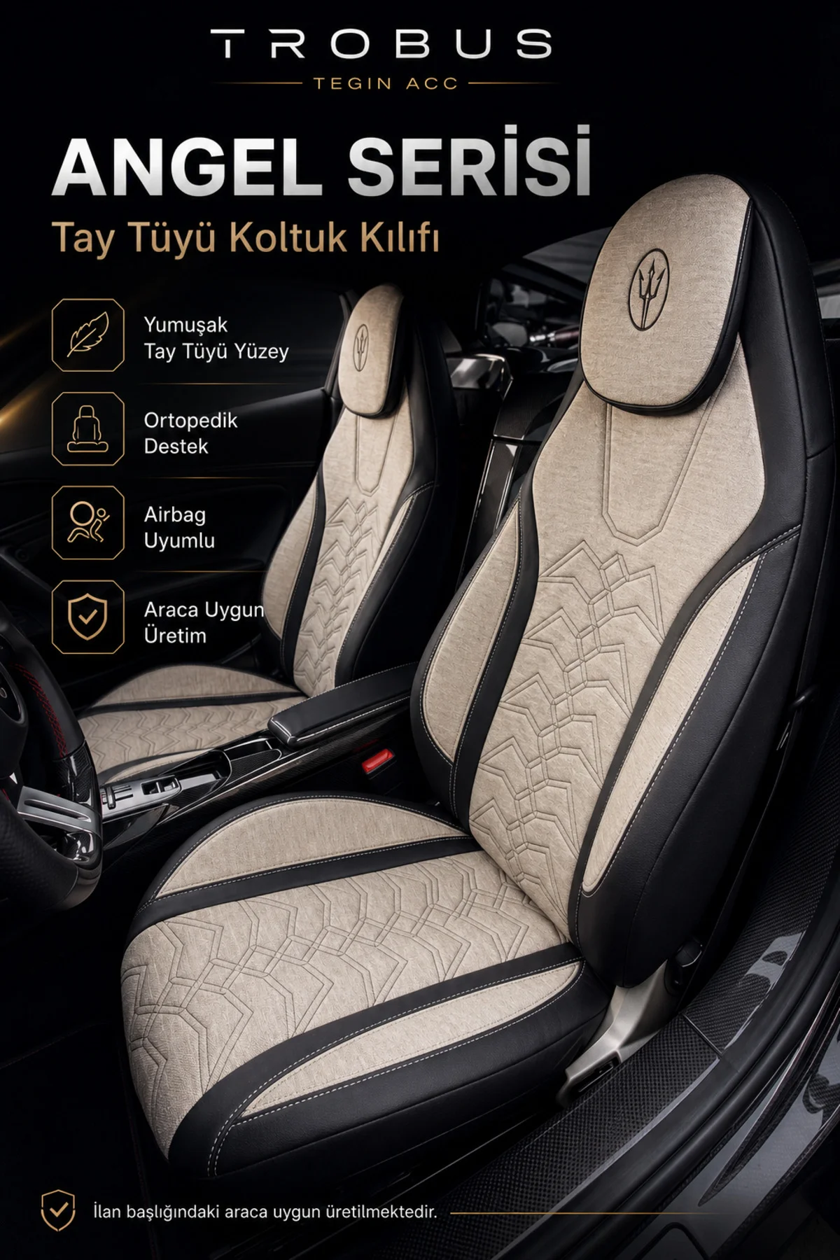 Volkswagen Beetle 2012-2016 Uyumlu Angel Serisi Tay Tüyü Koltuk Kılıfı Bej Siyah Fiyatı, Yorumları ve Özellikleri