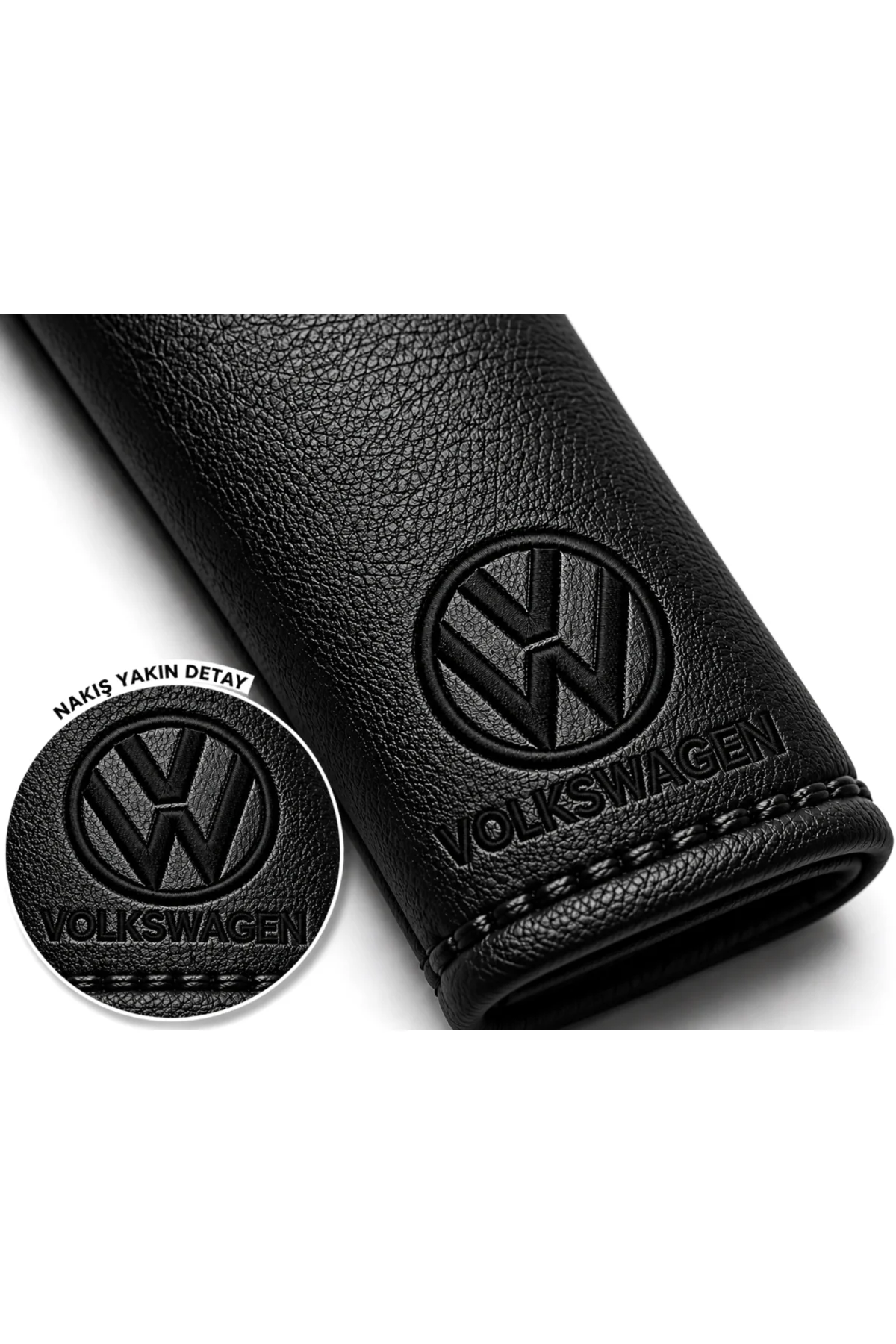 Volkswagen Black Serisi 4 Parça Oto Boyun Yastığı ve Emniyet Kemer Pedi Seti – 2 Yastık + 2 Kemer Pedi, Siyah Nakışlı - Görsel 2