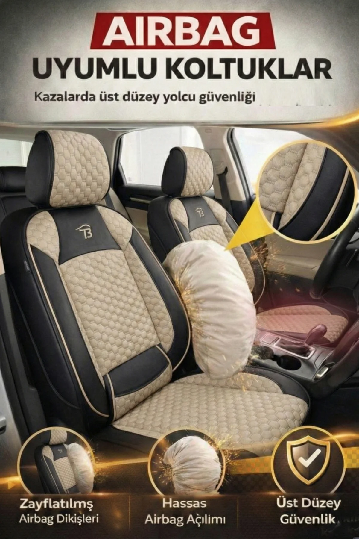 Volkswagen Caddy 2020 2+1 Arka Sırt Oturak Uyumlu Altay Serisi Bej Siyah Koltuk Kılıfı
