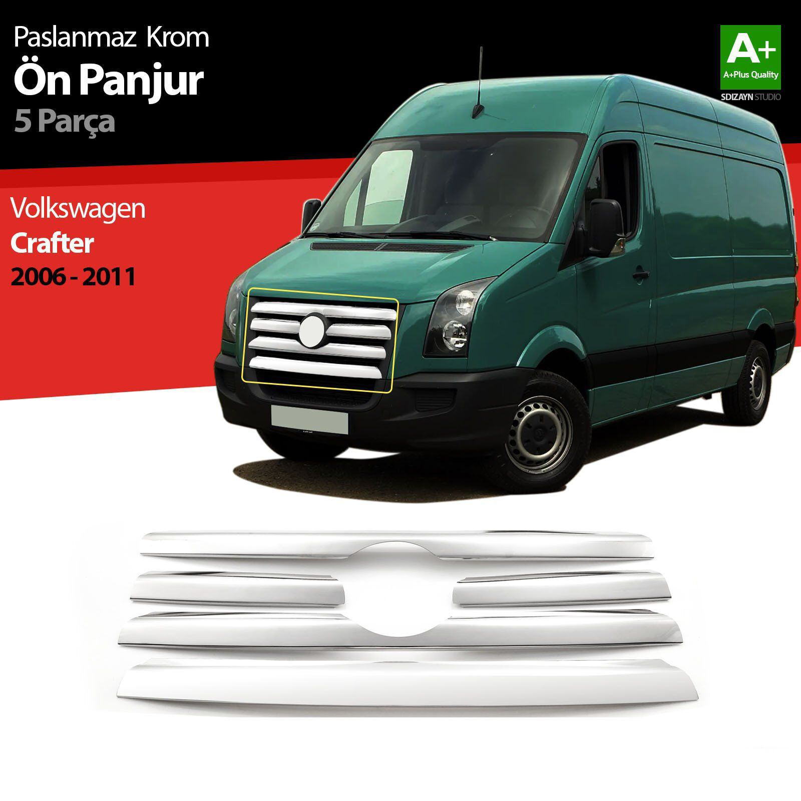 Volkswagen Crafter Uyumlu Krom Ön Panjur 5 Parça 2006-2011 Volkswagen Crafter Uyumlu Krom Ön Panjur 5 Parça 2006-2011