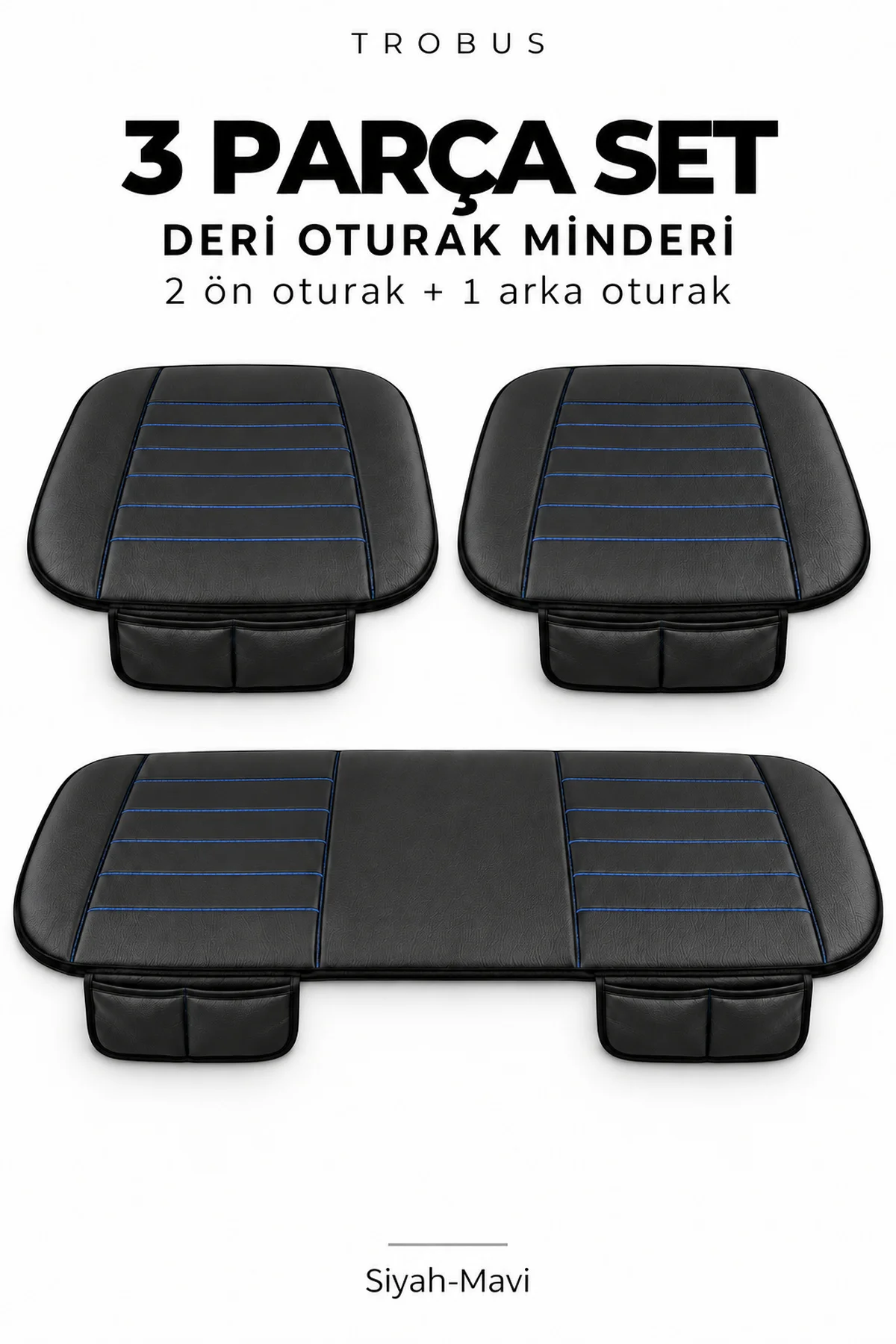 Volkswagen Golf 2003+ Çizgili Suni Deri Su Geçirmez 3'lü Oturak Minderi Siyah Mavi Volkswagen Golf 2003+ Çizgili Suni Deri Su Geçirmez 3'lü Oturak Minderi Siyah Mavi - Görsel 8