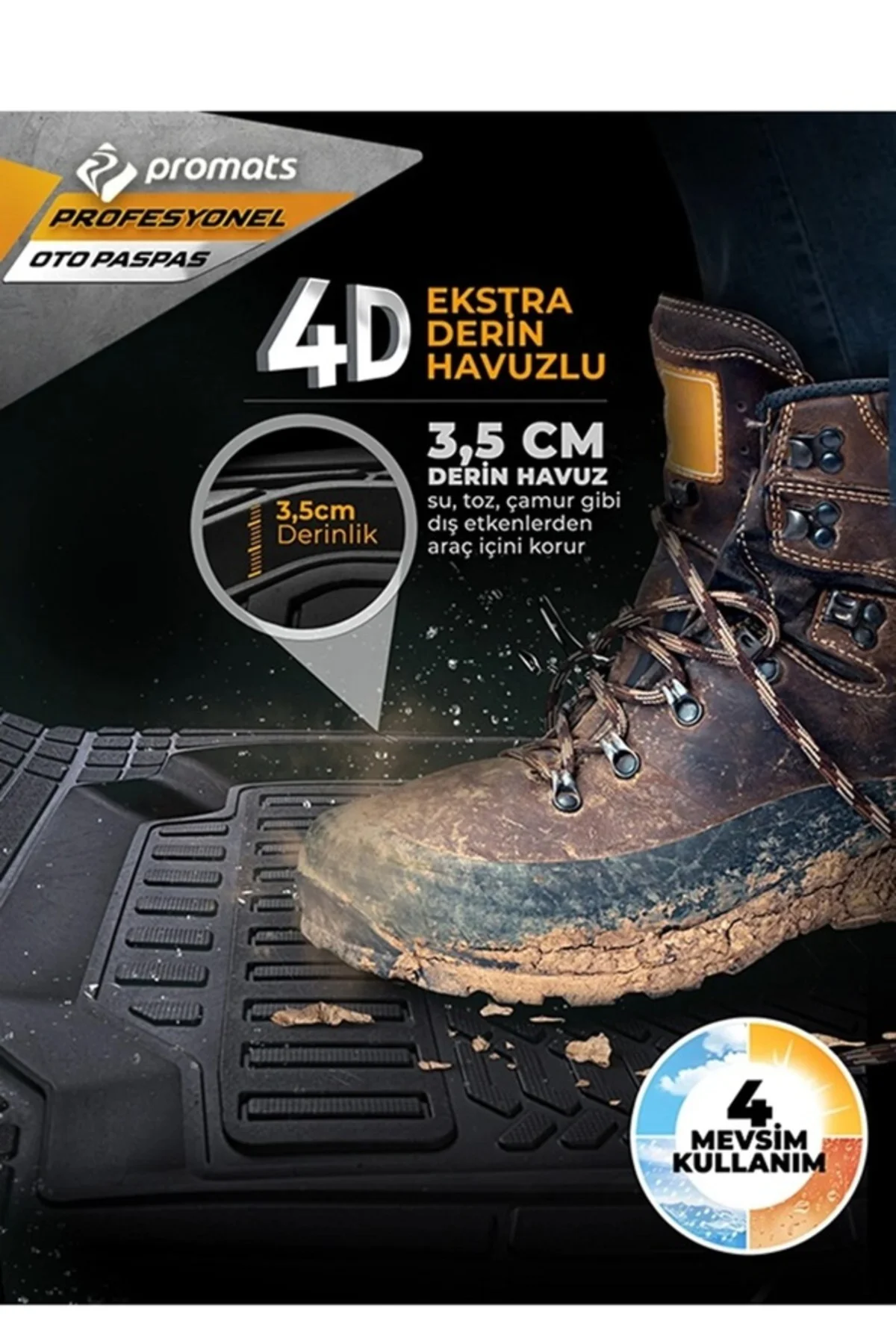 Volkswagen Golf 4 2000 Uyumlu 3,5 Cm Derin Havuzlu Pro Siyah Oto 