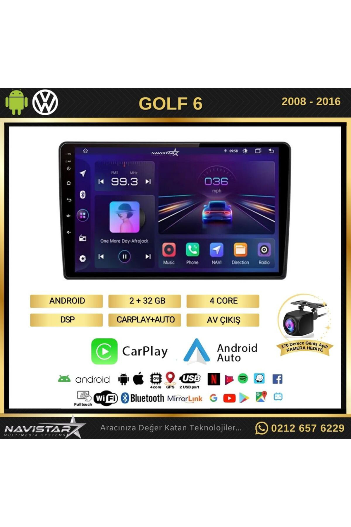 Volkswagen Golf 6 Kablosuz Carplay 2 64gb Android 13 2008-2016 Na