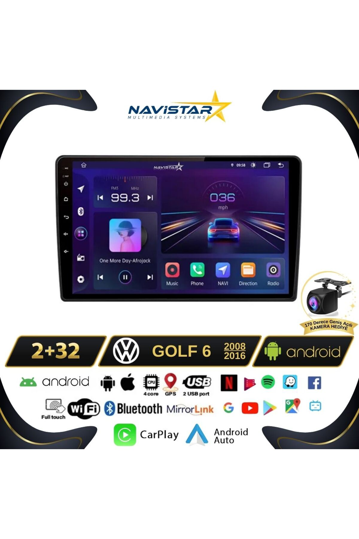 Volkswagen Golf 6 Kablosuz Carplay 2 64gb Android 13 2008-2016 Na
