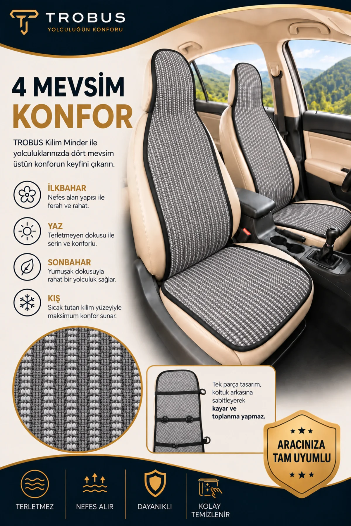 Volkswagen Golf 6 Tridline 2008-2012 Üniversal Örme Ön 2 Parça Minder Terletmez Gri Volkswagen Golf 6 Tridline 2008-2012 Üniversal Örme Ön 2 Parça Minder Terletmez Gri - Görsel 4