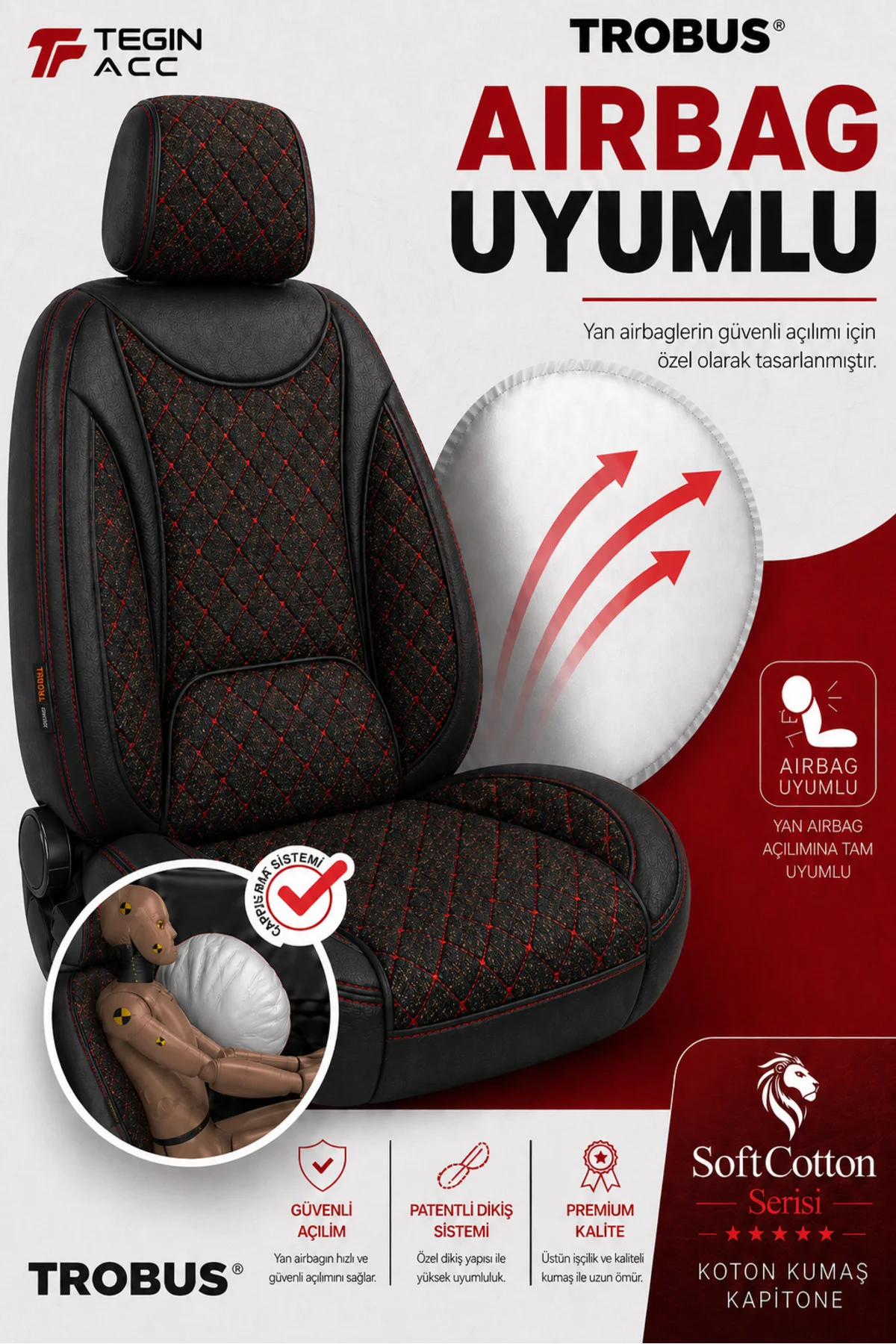 Volkswagen Golf 6 Tridline 2008-2012 Uyumlu SoftCotton Serisi Pamuklu Oto Koltuk Kılıfı Kırmızı Fiyatı, Yorumları ve Özellikleri