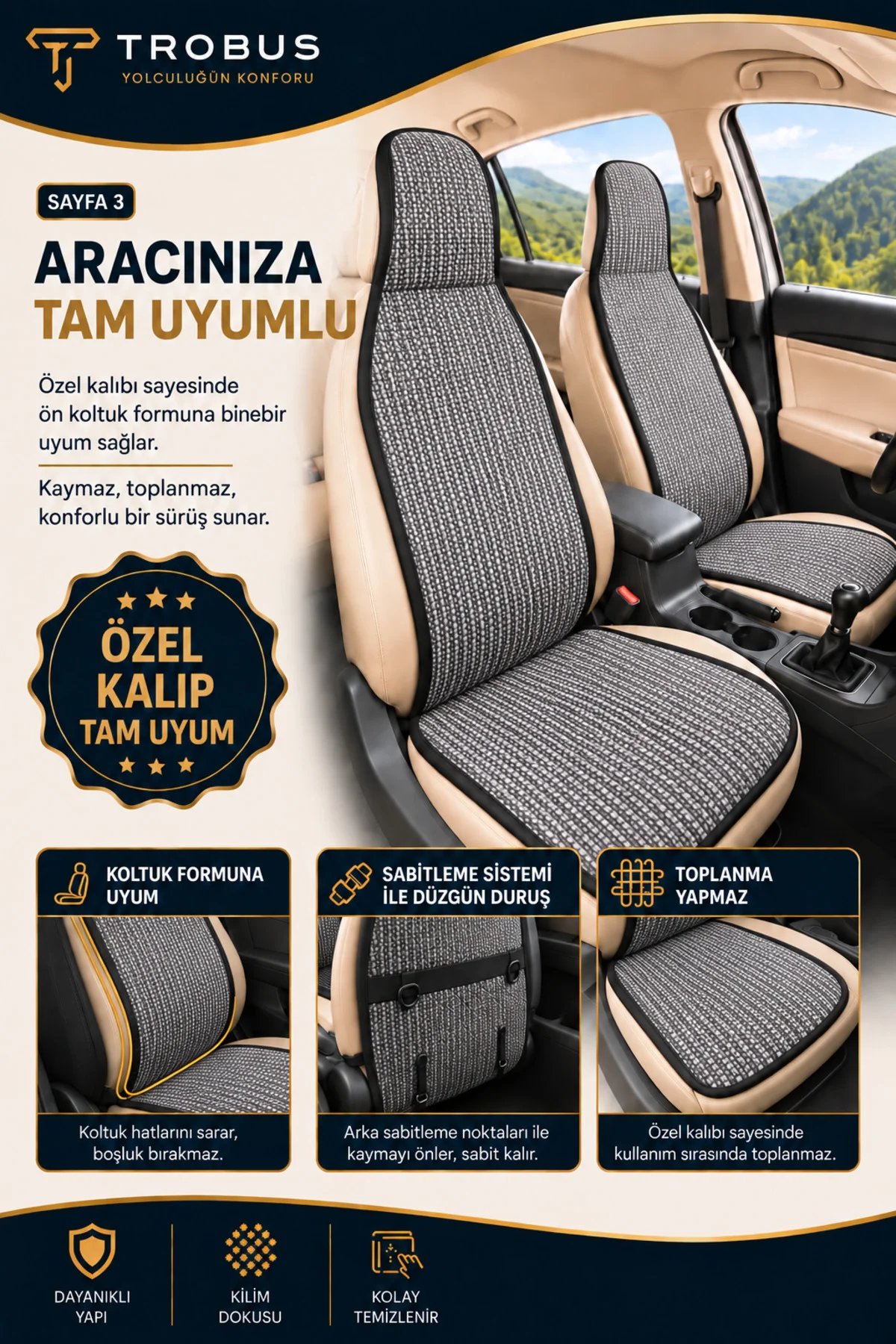 Volkswagen Golf 6 Tridline 2008-2012 Üniversal Örme Ön 2 Parça Minder Terletmez Gri Volkswagen Golf 6 Tridline 2008-2012 Üniversal Örme Ön 2 Parça Minder Terletmez Gri - Görsel 3