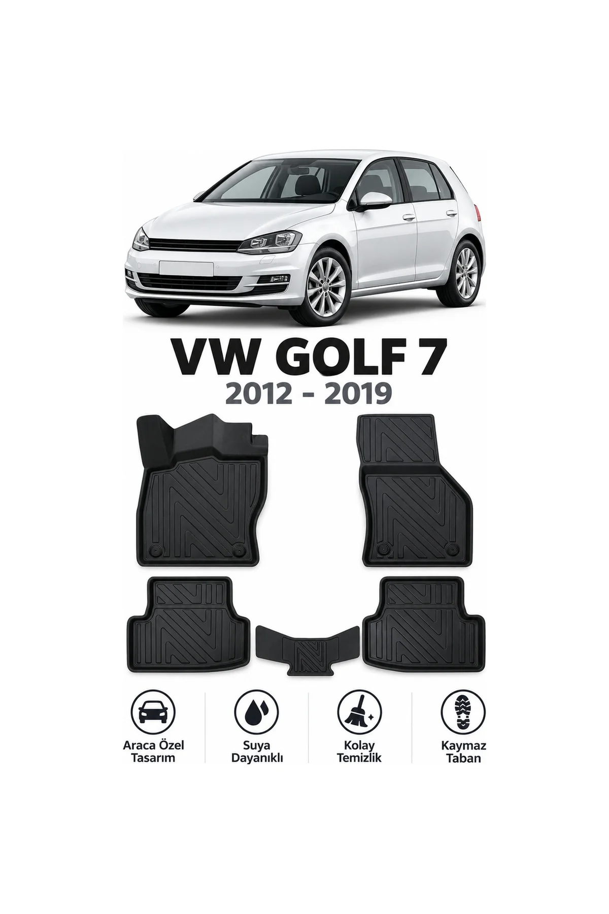 Volkswagen Golf 7 2012-2019 Karbon Desenli Premium 3D Havuzlu Oto Paspas