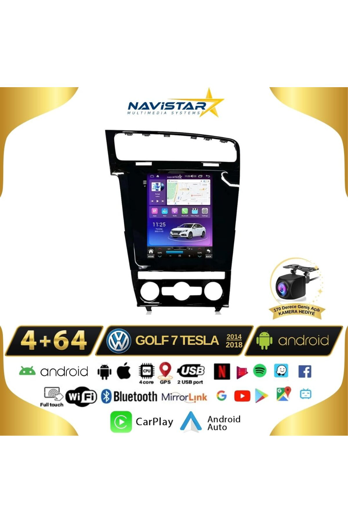 Volkswagen Golf 7 Tesla 4gb 64gb 2014-2018 Model Kablosuz Carplay Volkswagen Golf 7 Tesla 4gb 64gb 2014-2018 Model Kablosuz Carplay