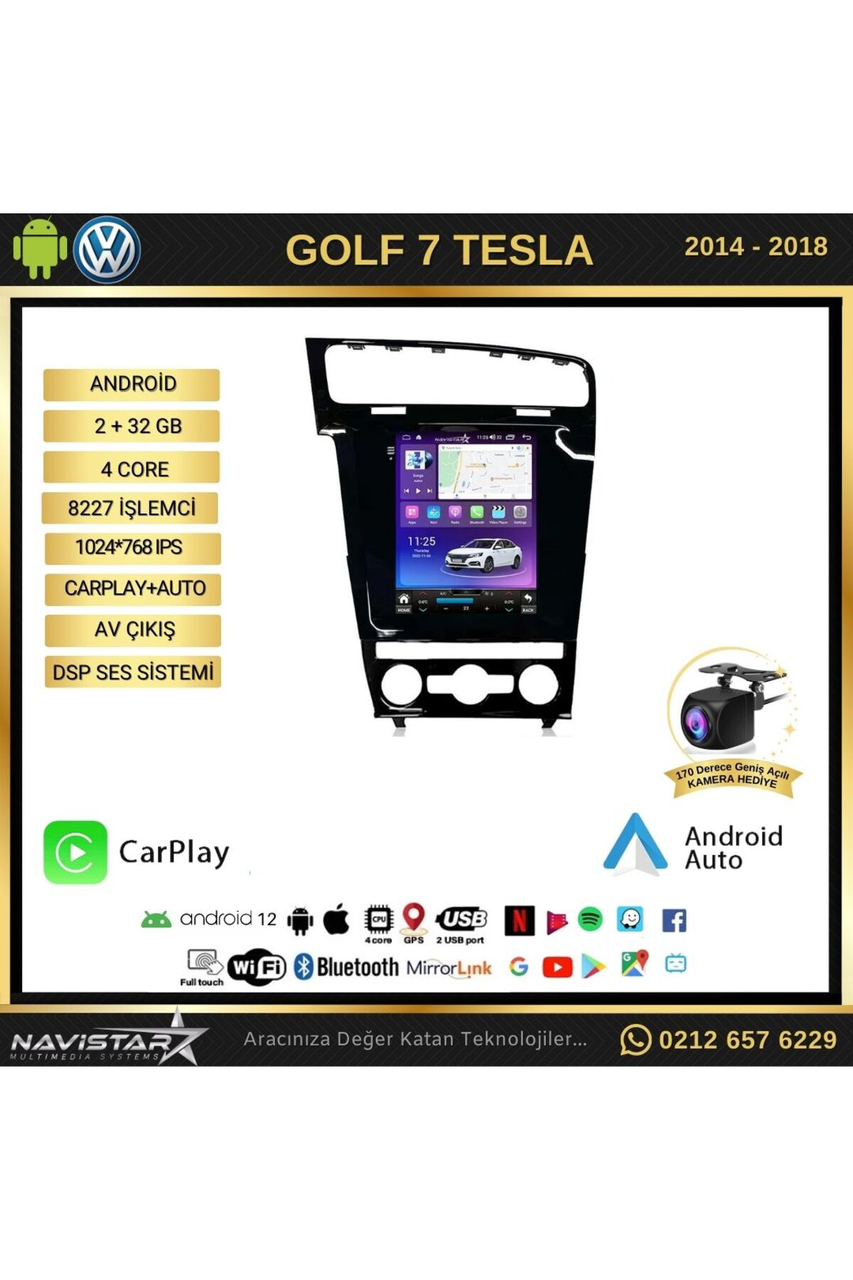 Volkswagen Golf 7 Tesla 2014-2018 Model 2gb 32gb Kablosuz Carplay