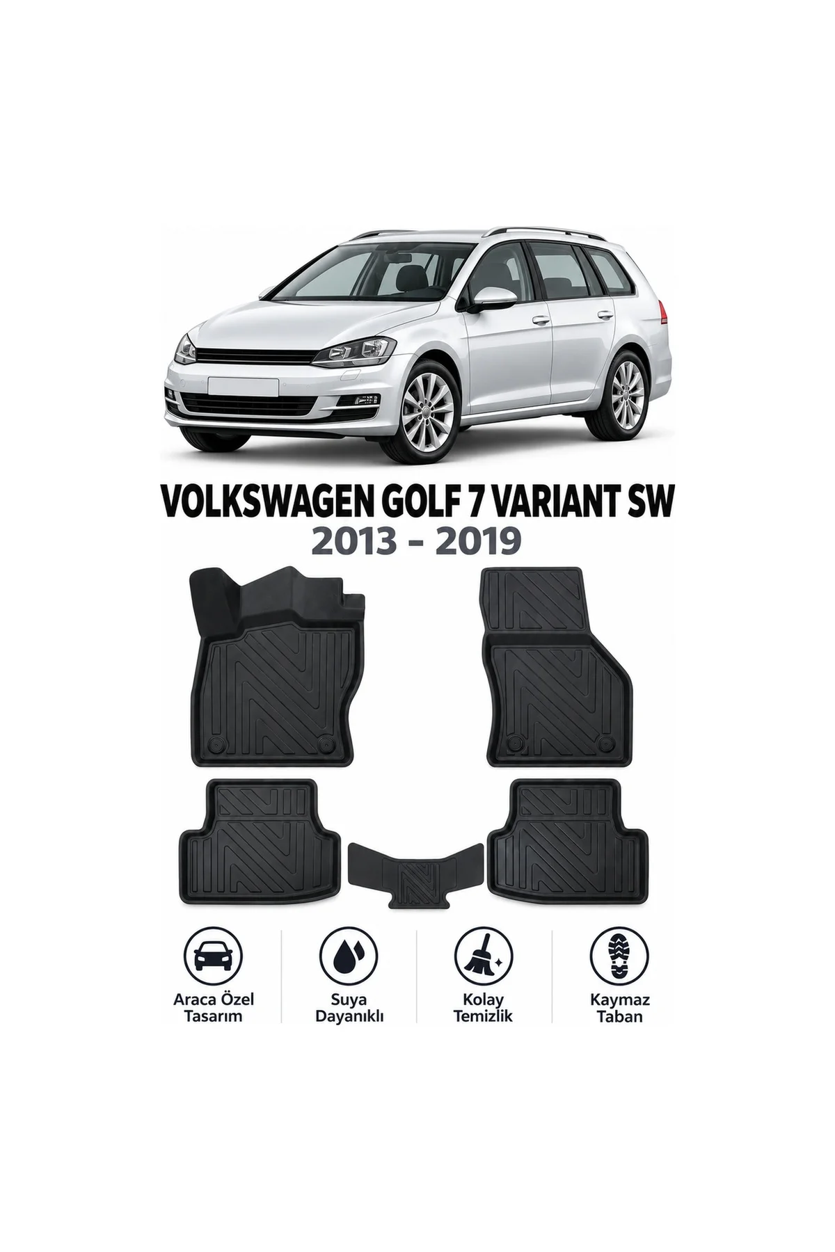 Volkswagen Golf 7 Variant Sw 2013-2019 Karbon Desenli Premium 3D Havuzlu Oto Paspas