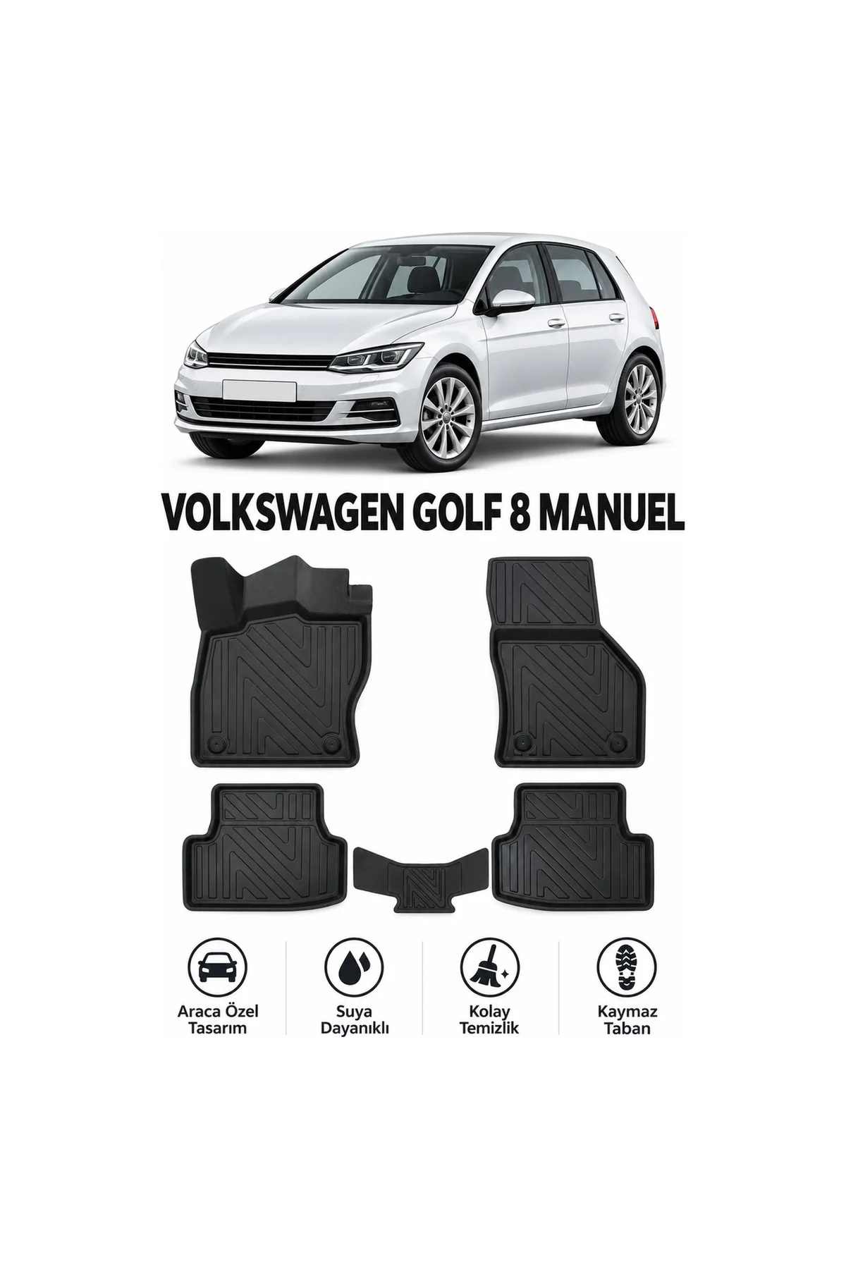 Volkswagen Golf 8 Manuel 2019 Sonrası Karbon Desenli Premium 3D Havuzlu Oto Paspas