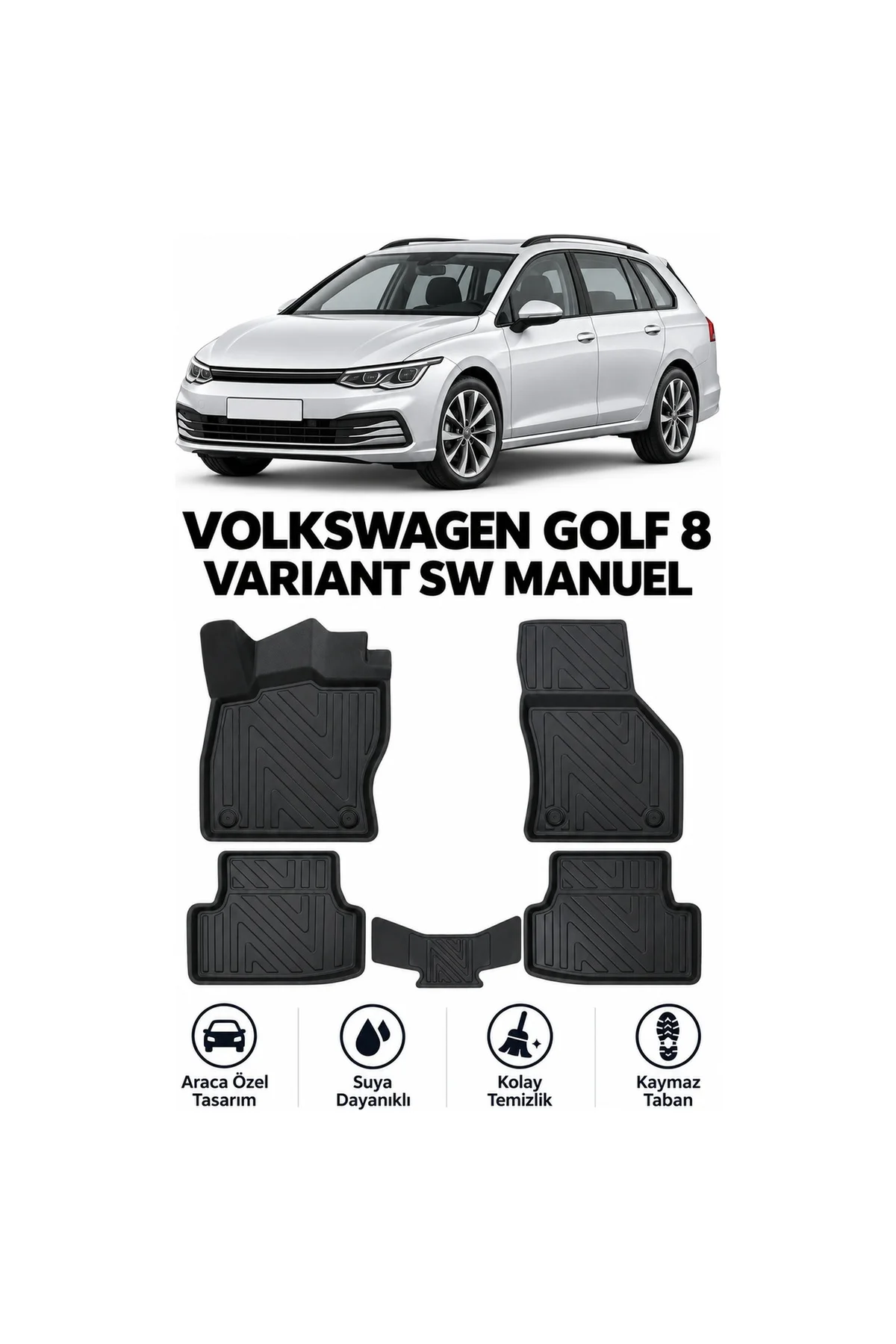 Volkswagen Golf 8 Variant Sw Manuel 2020 Sonrası Karbon Desenli Premium 3D Havuzlu Oto Paspas