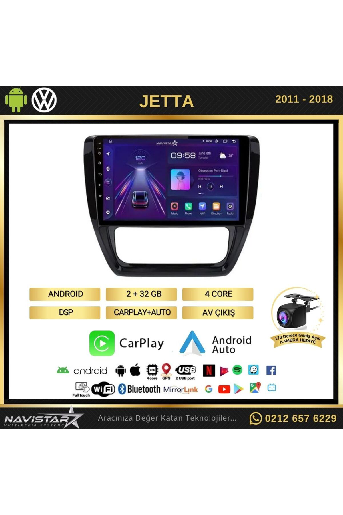 Volkswagen Jetta 2 64gb Android 13 Kablosuz Carplay 2011-2018 Nav