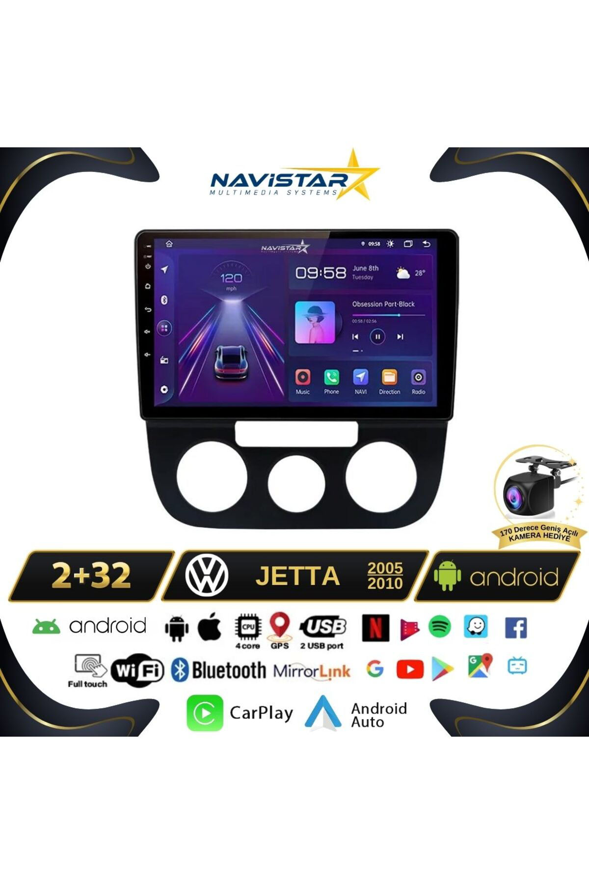 Volkswagen Jetta 2 64gb Android 13 Kablosuz Carplay 2005-2010 Nav