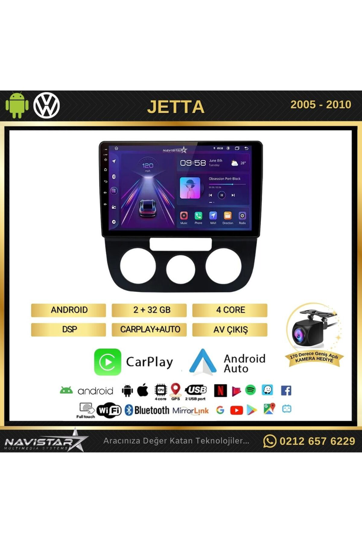 Volkswagen Jetta 2 64gb Android 13 Kablosuz Carplay 2005-2010 Nav