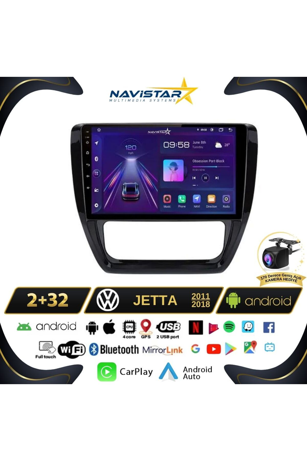 Volkswagen Jetta 2 64gb Android 13 Kablosuz Carplay 2011-2018 Nav