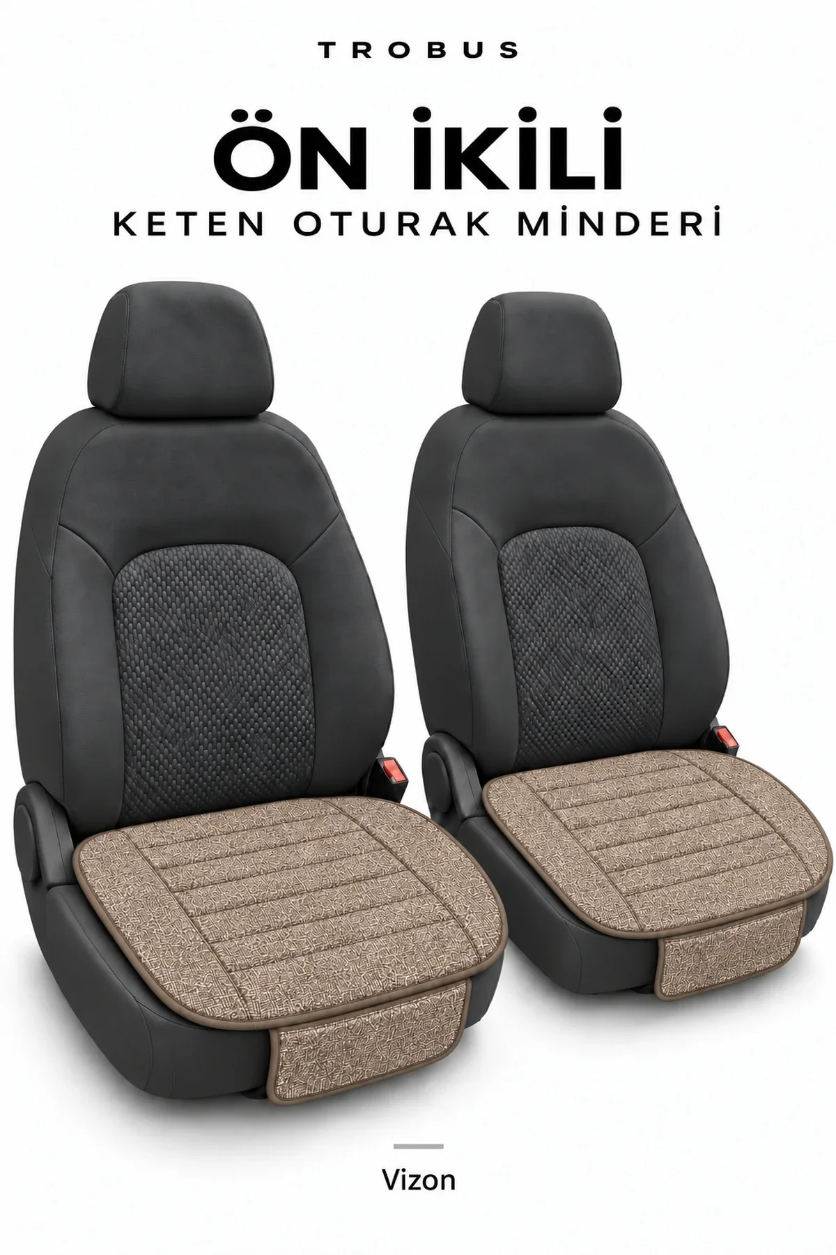 Volkswagen Jetta 2010+ Çizgili Keten 3'lü Oturak Minderi Vizon - Görsel 2
