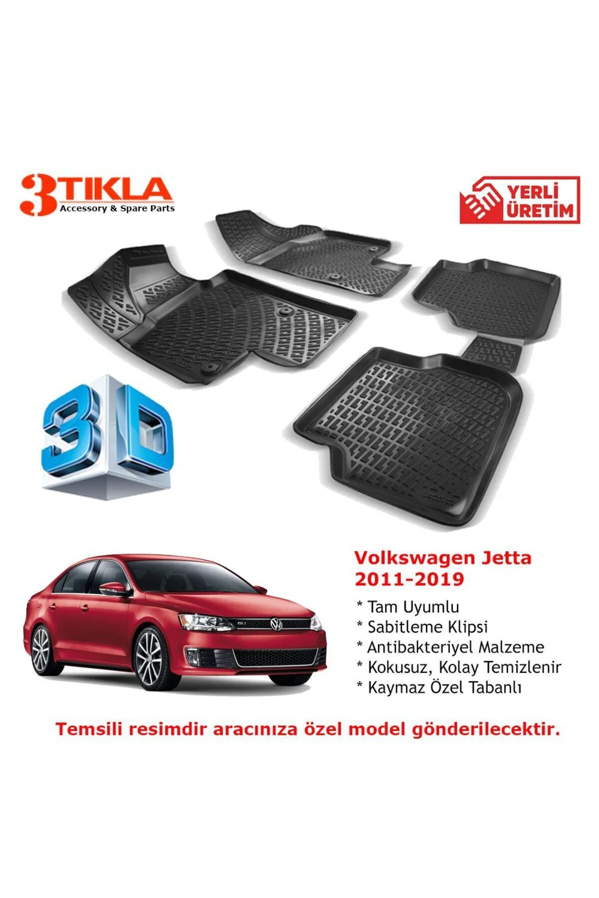 Volkswagen Jetta 2011-2019 Premium 3D Havuzlu Paspas Seti