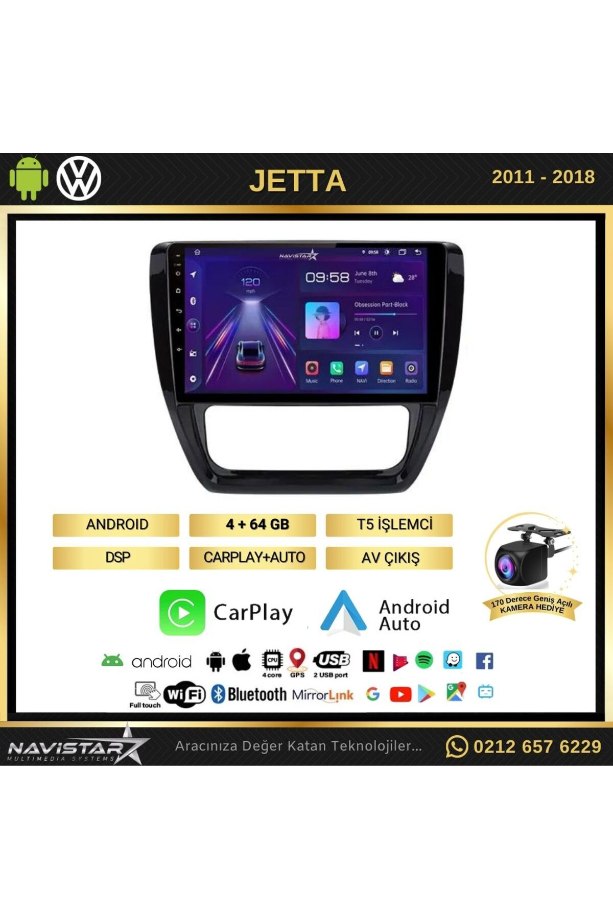 Volkswagen Jetta 4gb 64gb Android 13 Kablosuz Carplay 2011-2018 N Volkswagen Jetta 4gb 64gb Android 13 Kablosuz Carplay 2011-2018 N