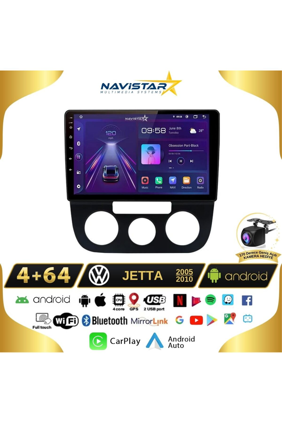 Volkswagen Jetta 4gb 64gb Android 13 Kablosuz Carplay 2005-2010 N Volkswagen Jetta 4gb 64gb Android 13 Kablosuz Carplay 2005-2010 N