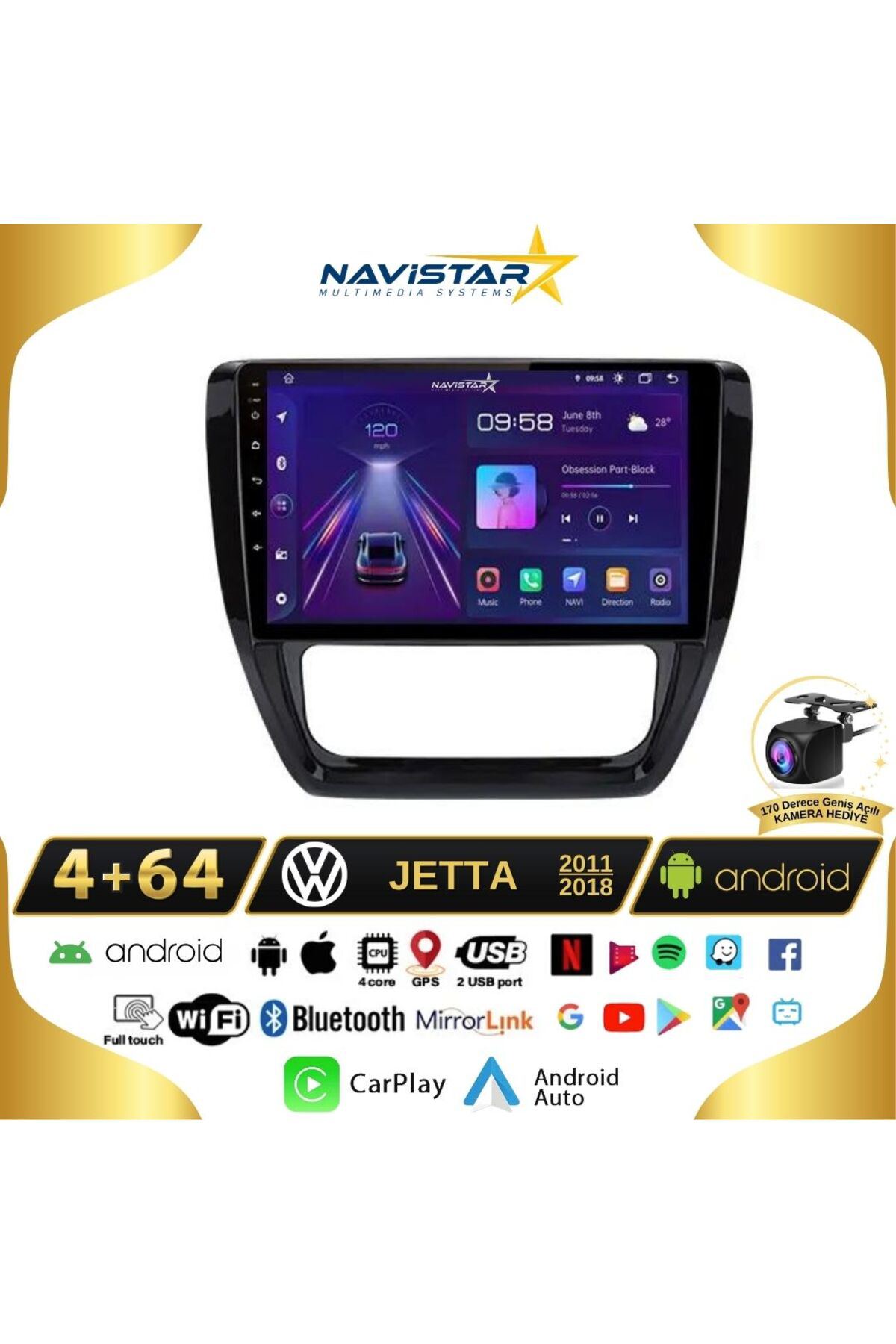 Volkswagen Jetta 4gb 64gb Android 13 Kablosuz Carplay 2011-2018 N Volkswagen Jetta 4gb 64gb Android 13 Kablosuz Carplay 2011-2018 N