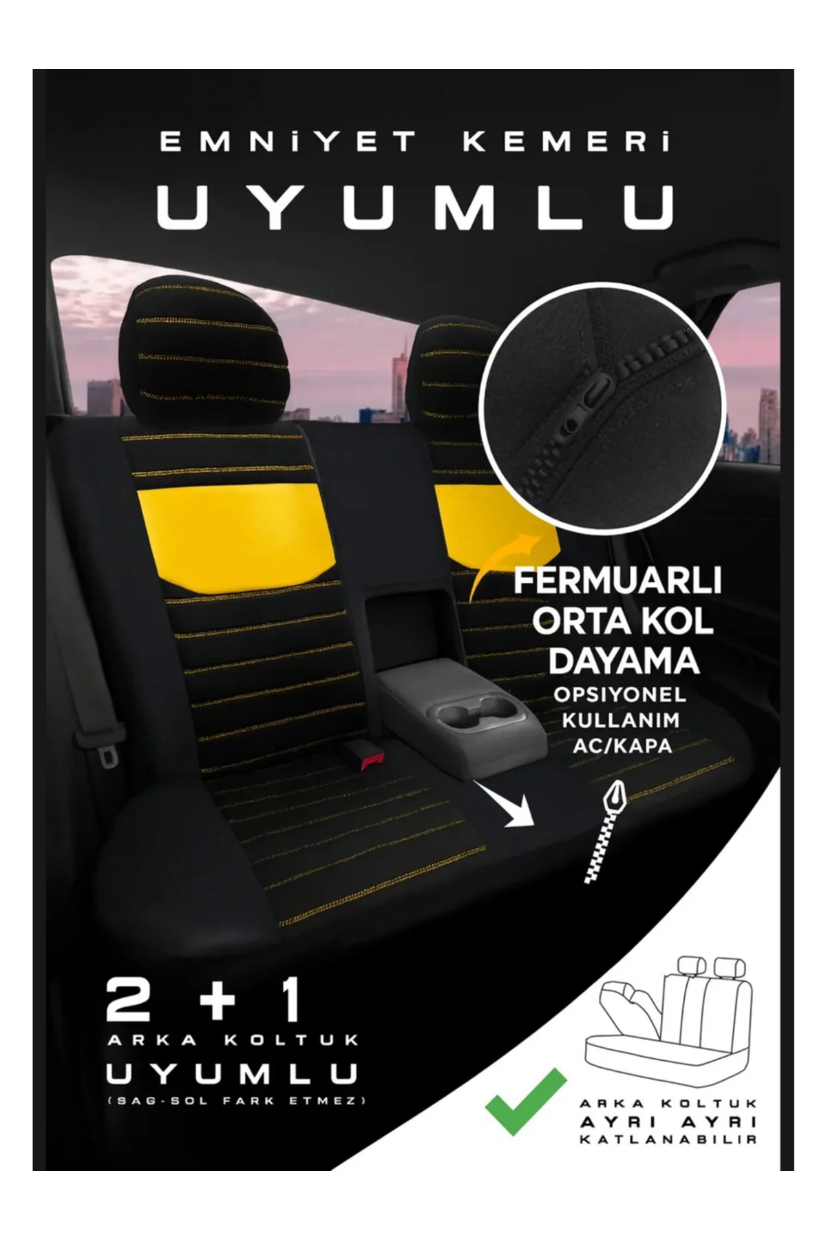Volkswagen Jetta Conforline - Sedan 2012-2020 Uyu Tegin Pulse Serisi Raşel Siyah Sarı Koltuk Kılıfı