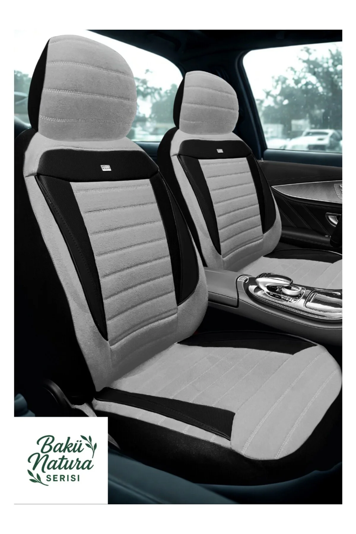 Volkswagen Jetta Conforline - Sedan 2012-2020 Uyu Tegin Natura Serisi Raşel Gri Siyah Koltuk Kılıfı