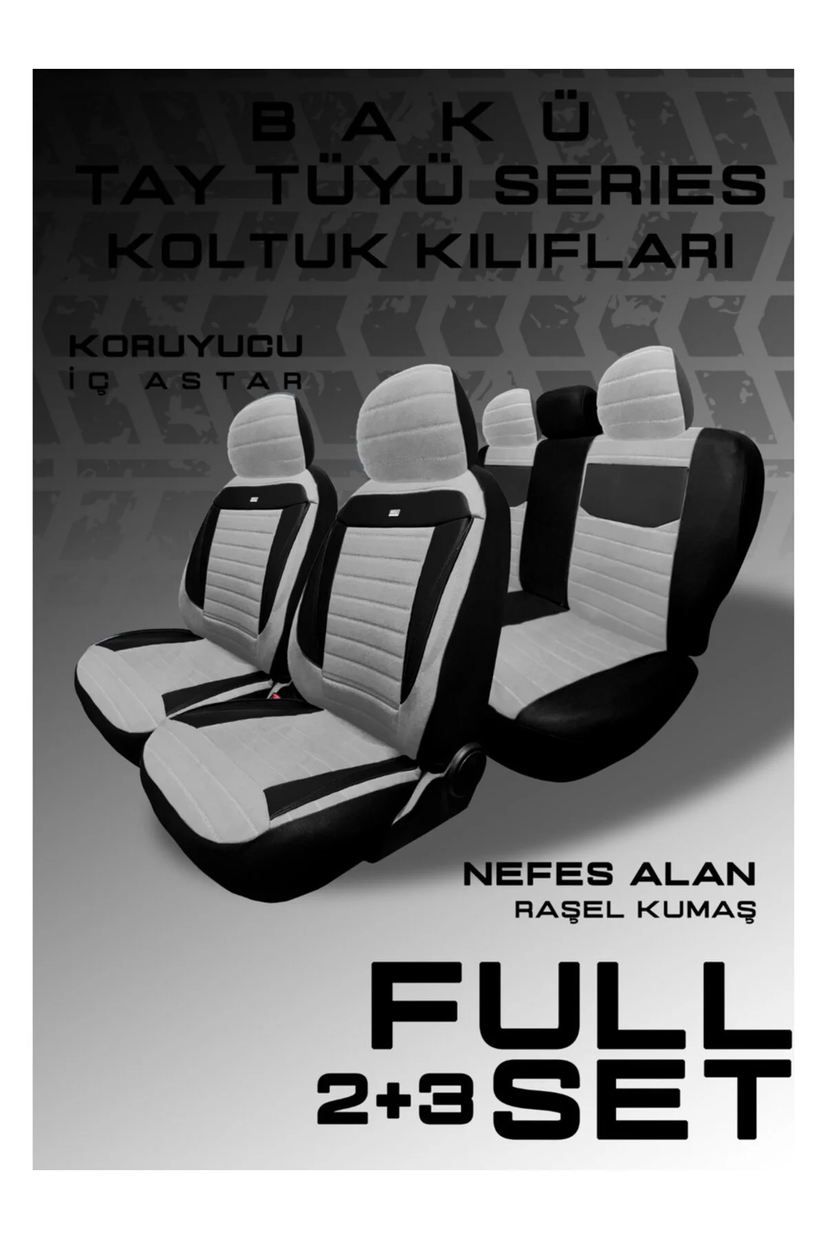 Volkswagen Jetta Conforline - Sedan 2012-2020 Uyu Tegin Natura Serisi Raşel Gri Siyah Koltuk Kılıfı