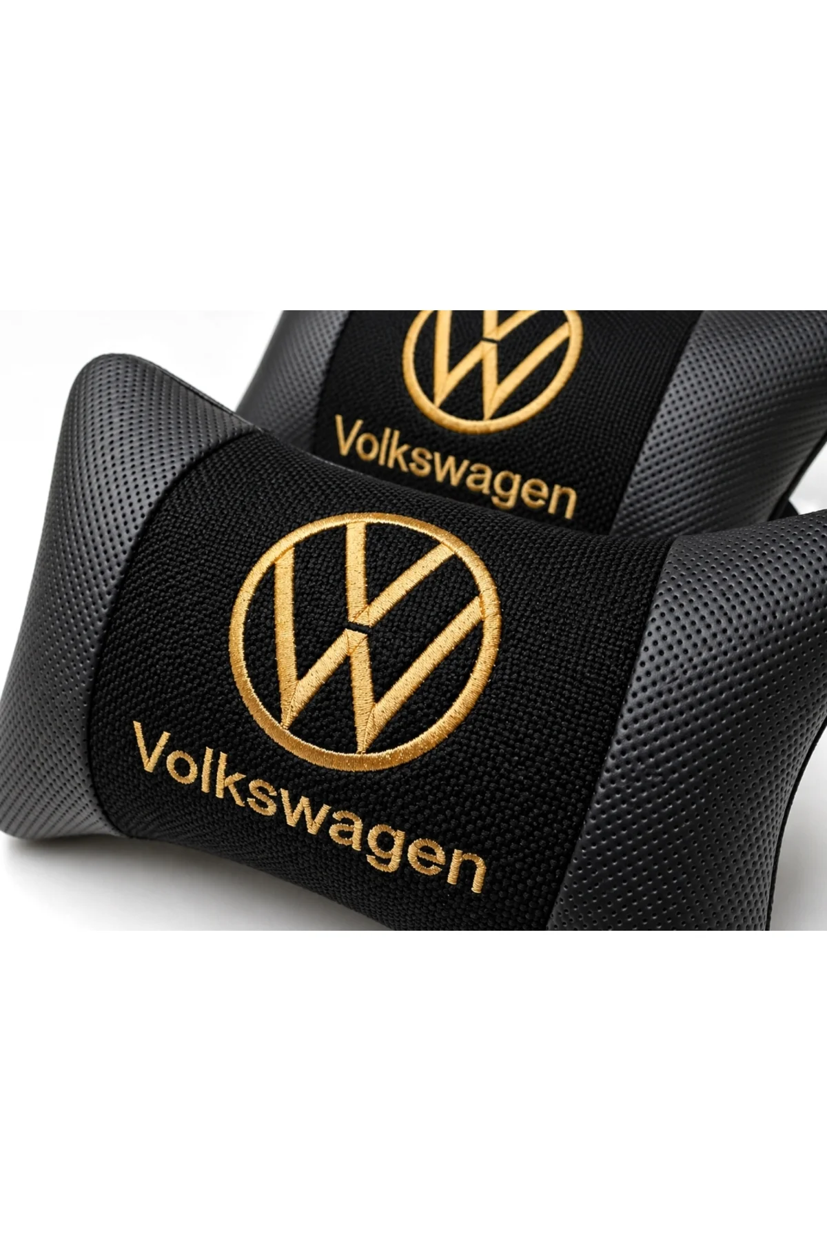 Volkswagen Logolu Boyun Yastığı 2’li Set Siyah Keten Kumaş Nakışlı Oto Koltuk Baş Destek Yastığı - Görsel 3