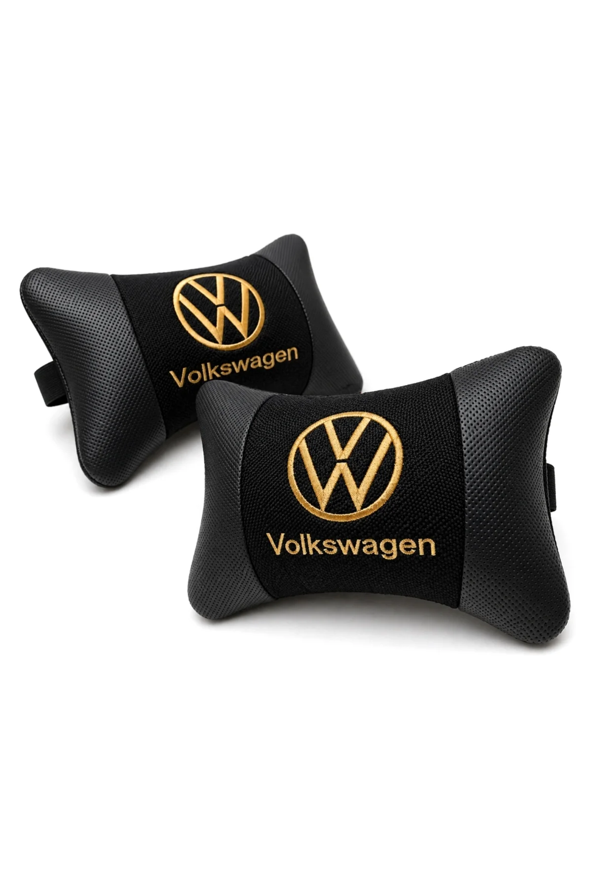 Volkswagen Logolu Boyun Yastığı 2’li Set Siyah Keten Kumaş Nakışlı Oto Koltuk Baş Destek Yastığı - Görsel 2