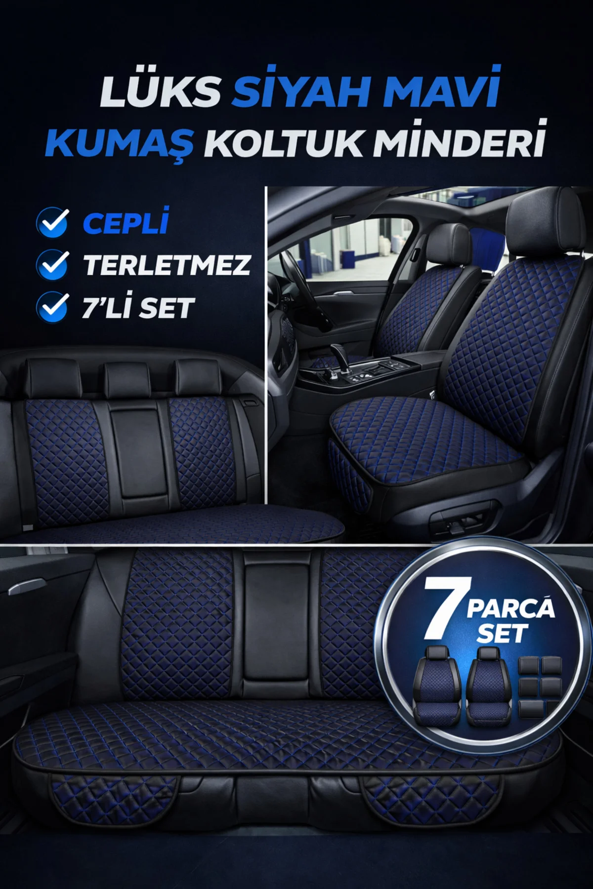 Volkswagen Lupo 1998–2005 Uyumlu Kumaş Koltuk Minderi Kapitone Desen Terletmez Yedili Siyah Mavi Volkswagen Lupo 1998–2005 Uyumlu Kumaş Koltuk Minderi Kapitone Desen Terletmez Yedili Siyah Mavi
