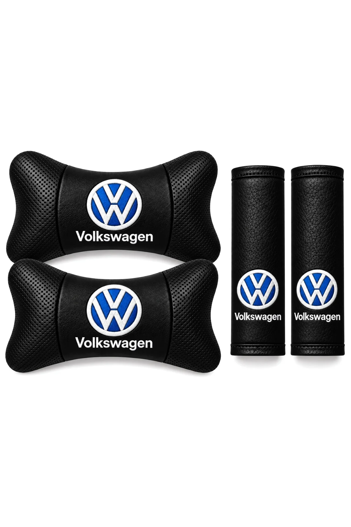 Volkswagen Mavi Logolu 4 Parça Oto Boyun Yastığı ve Emniyet Kemeri Pedi Seti – 2 Yastık + 2 Kemer Pedi, Siyah Suni Deri, Nakışlı Volkswagen Mavi Logolu 4 Parça Oto Boyun Yastığı ve Emniyet Kemeri Pedi Seti – 2 Yastık + 2 Kemer Pedi, Siyah Suni Deri, Nakışlı - Görsel 2