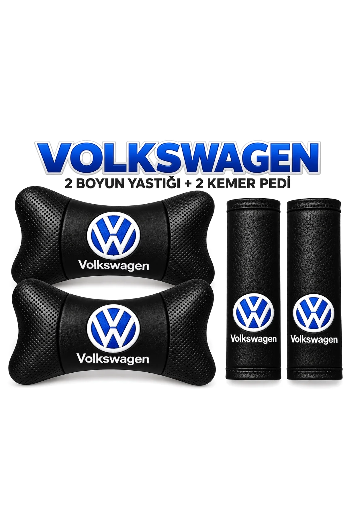 Volkswagen Mavi Logolu 4 Parça Oto Boyun Yastığı ve Emniyet Kemeri Pedi Seti – 2 Yastık + 2 Kemer Pedi, Siyah Suni Deri, Nakışlı Volkswagen Mavi Logolu 4 Parça Oto Boyun Yastığı ve Emniyet Kemeri Pedi Seti – 2 Yastık + 2 Kemer Pedi, Siyah Suni Deri, Nakışlı