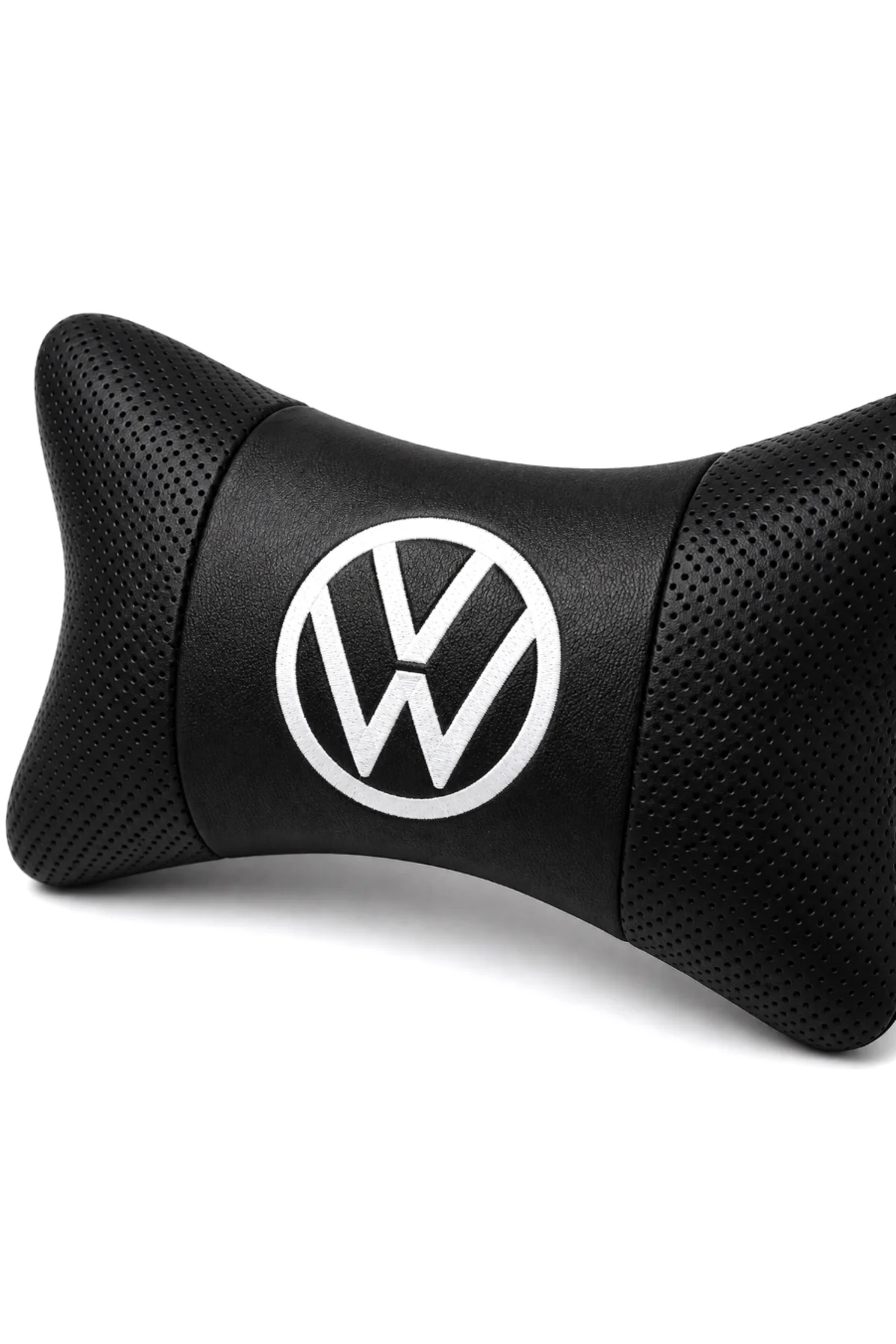 Volkswagen Nakışlı Sade Logo Oto Boyun Yastığı 2’li Set Siyah Delikli Deri Ortapedik Araç Koltuk Başlık Yastığı - Görsel 4