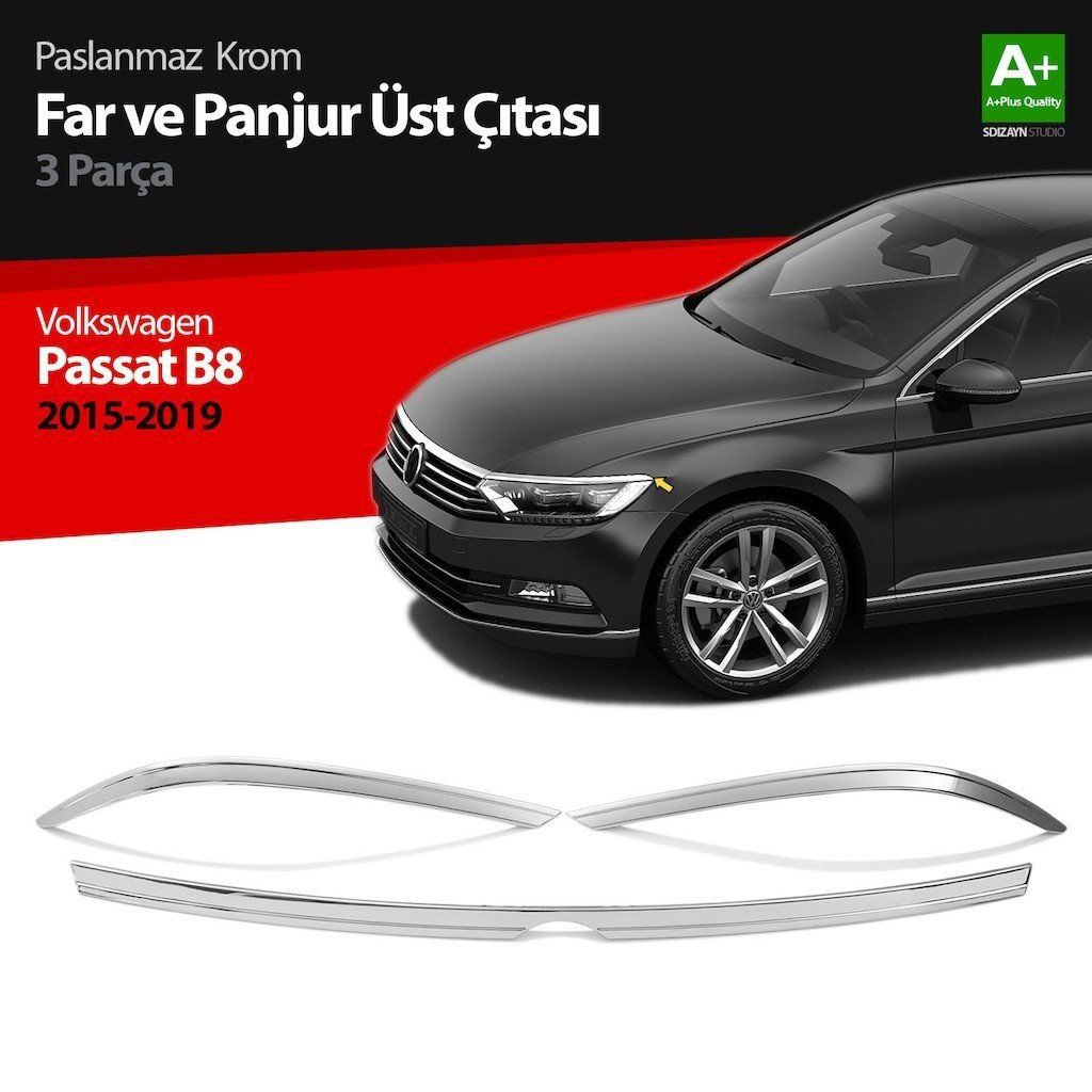 Volkswagen Passat Uyumlu B8 Krom Far Üzeri Çıta Seti 3 Parça 2015 Volkswagen Passat Uyumlu B8 Krom Far Üzeri Çıta Seti 3 Parça 2015