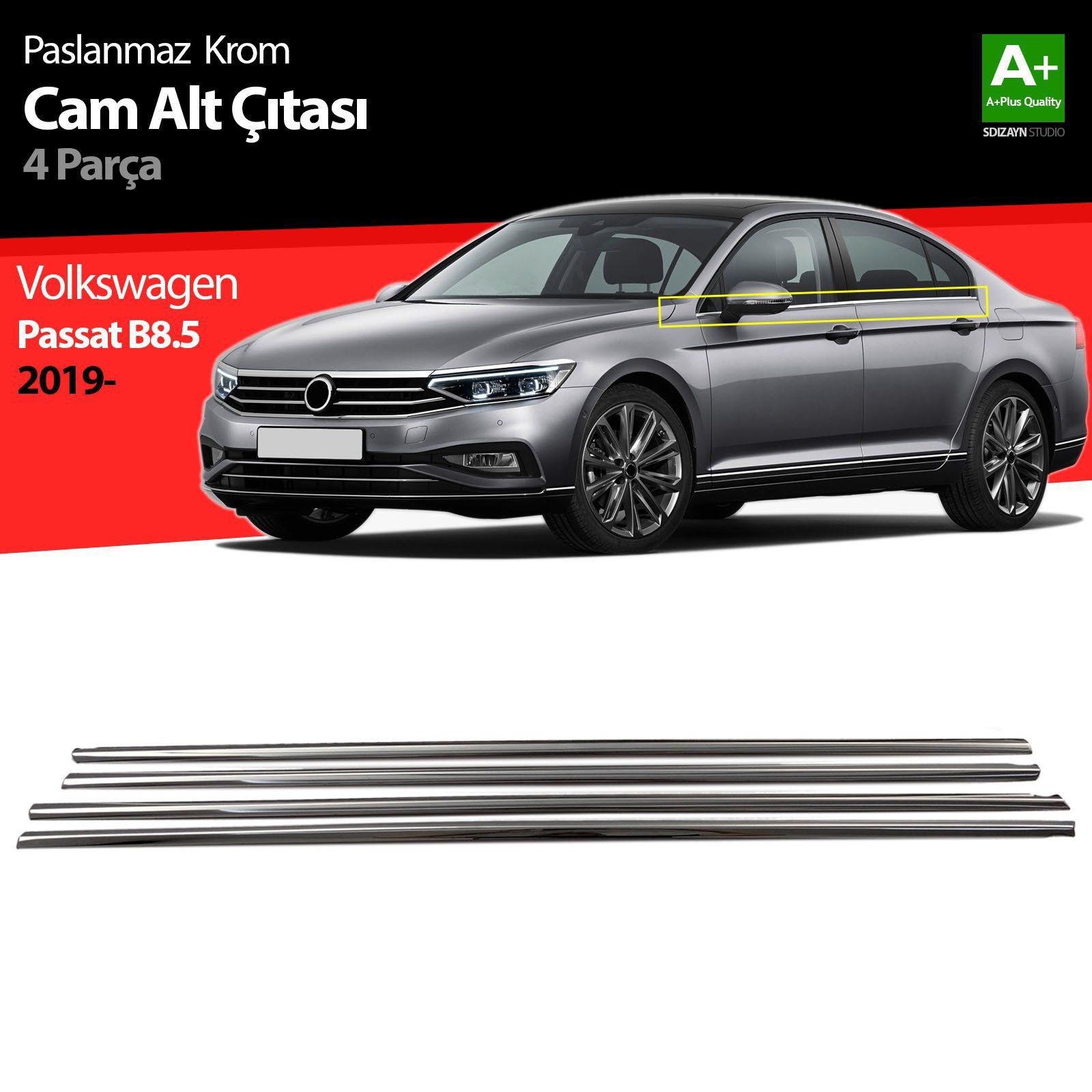 Volkswagen Passat Uyumlu B8.5 Krom Cam Çıtası 4 Parça 2019 Ve Üze