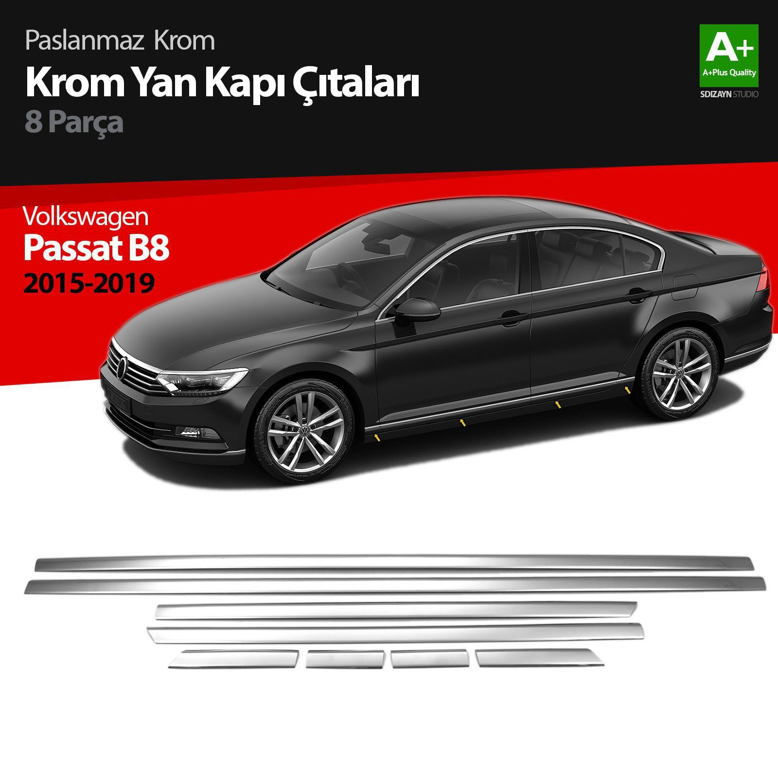 Volkswagen Passat Uyumlu B8 Krom Yan Kapı Çıtası 8 Parça 2015 Üze Volkswagen Passat Uyumlu B8 Krom Yan Kapı Çıtası 8 Parça 2015 Üze