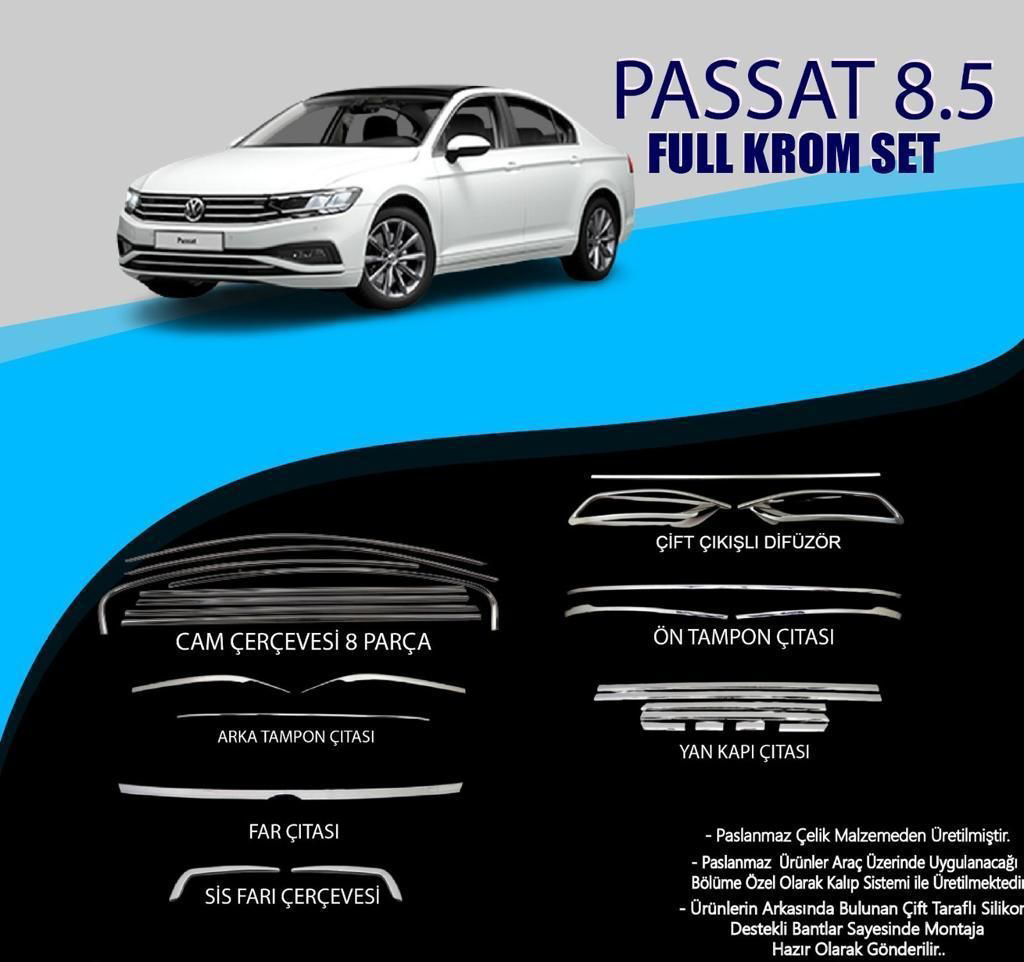 Volkswagen Passat Uyumlu B8.5 Krom Set (Cam Çerçeve.-Yan Kapı Çıt Volkswagen Passat Uyumlu B8.5 Krom Set (Cam Çerçeve.-Yan Kapı Çıt