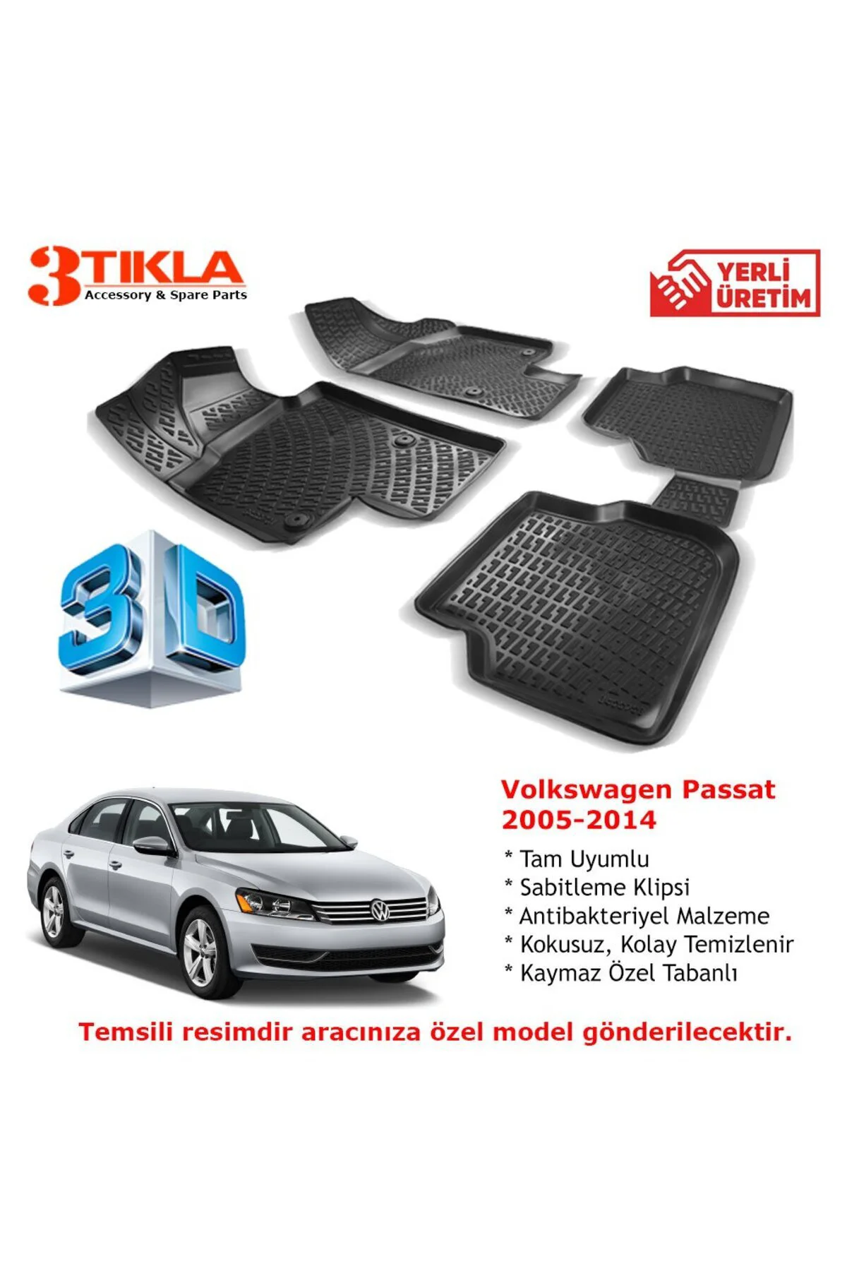 Volkswagen Passat 2005-2014 Premium 3D Havuzlu Paspas Seti