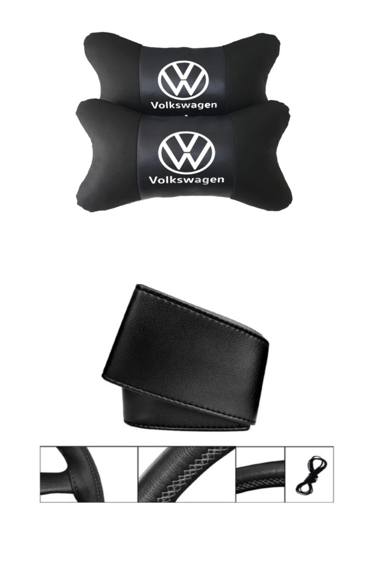 Volkswagen Passat B4 Uyumlu Dikmeli Direksiyon Kılıfı 5d Ortopedik Boyun Yastığı (2li Set) - Görsel 2