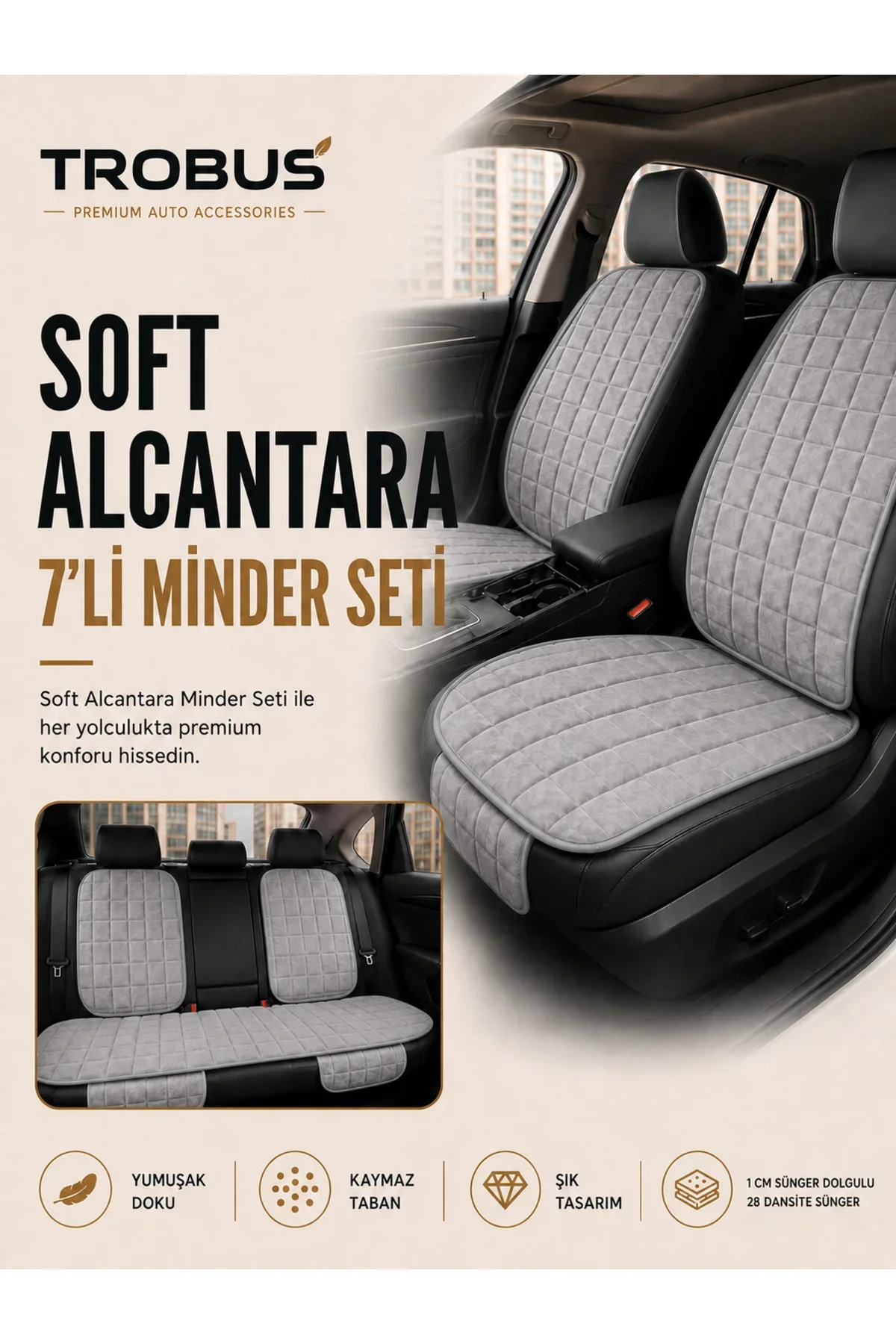 Volkswagen Passat B8 Confortline 2015+ Soft Alcantara 7'li Oto Koltuk Minderi Gri Volkswagen Passat B8 Confortline 2015+ Soft Alcantara 7'li Oto Koltuk Minderi Gri