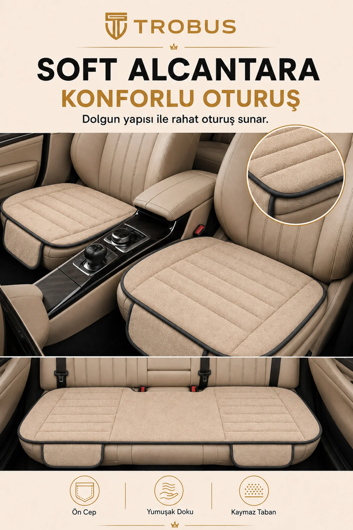 Volkswagen Passat B8 Confortline 2015+ Soft Alkantara 3'lü Oturak Minderi Bej Siyah Fiyatı, Yorumları ve Özellikleri