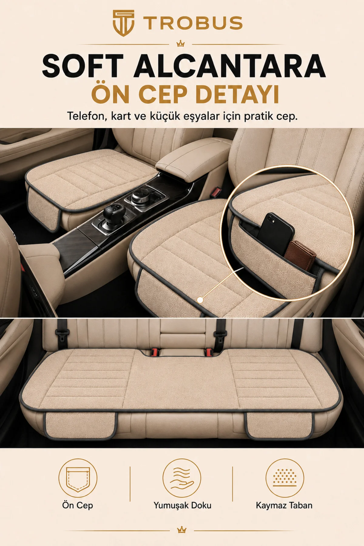 Volkswagen Passat B8 Confortline 2015+ Soft Alkantara 3'lü Oturak Minderi Bej Siyah Fiyatı, Yorumları ve Özellikleri
