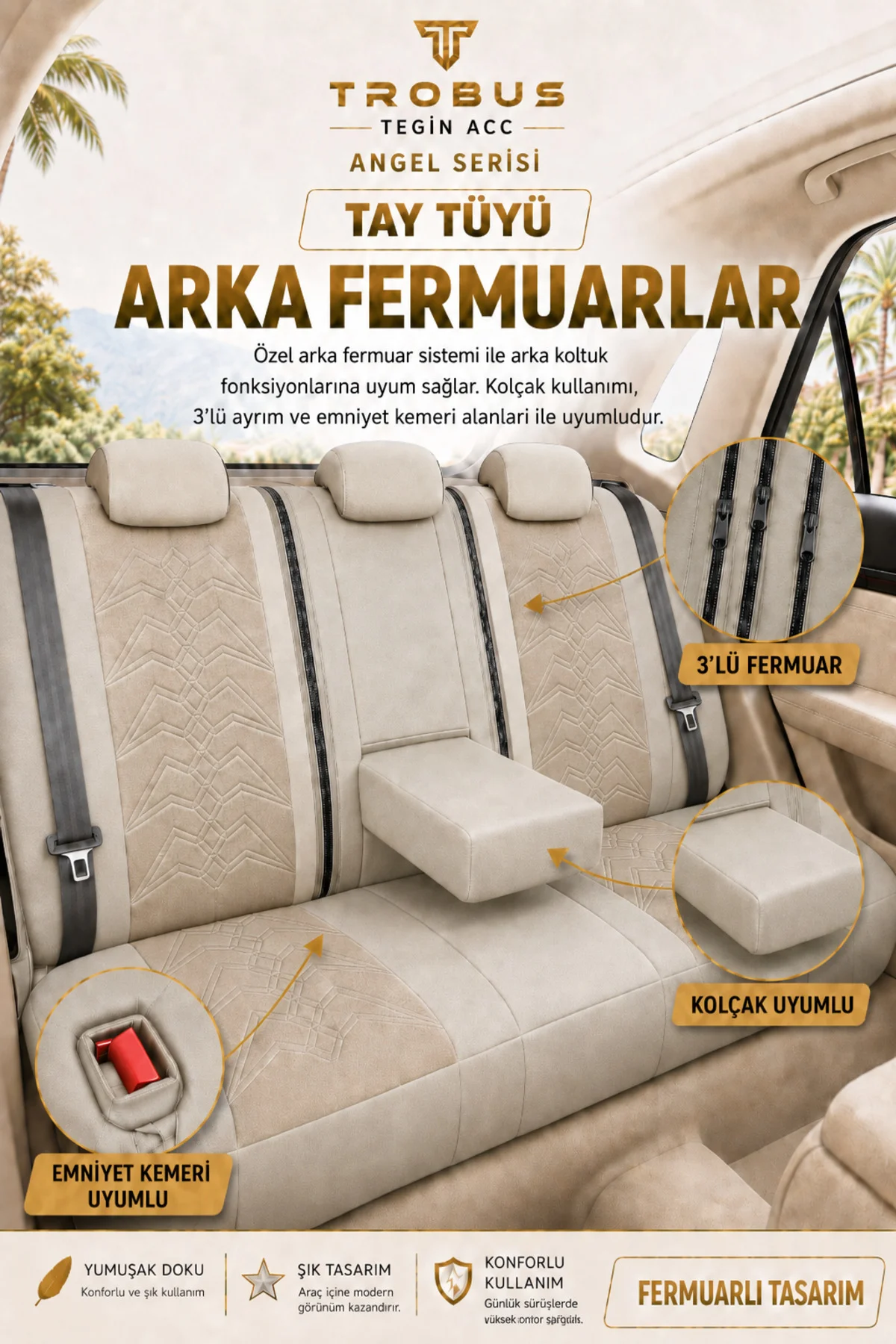 Volkswagen Passat Sedan 2015 ve Sonrası Uyumlu Angel Serisi Tay Tüyü Koltuk Kılıfı Bej Fiyatı, Yorumları ve Özellikleri