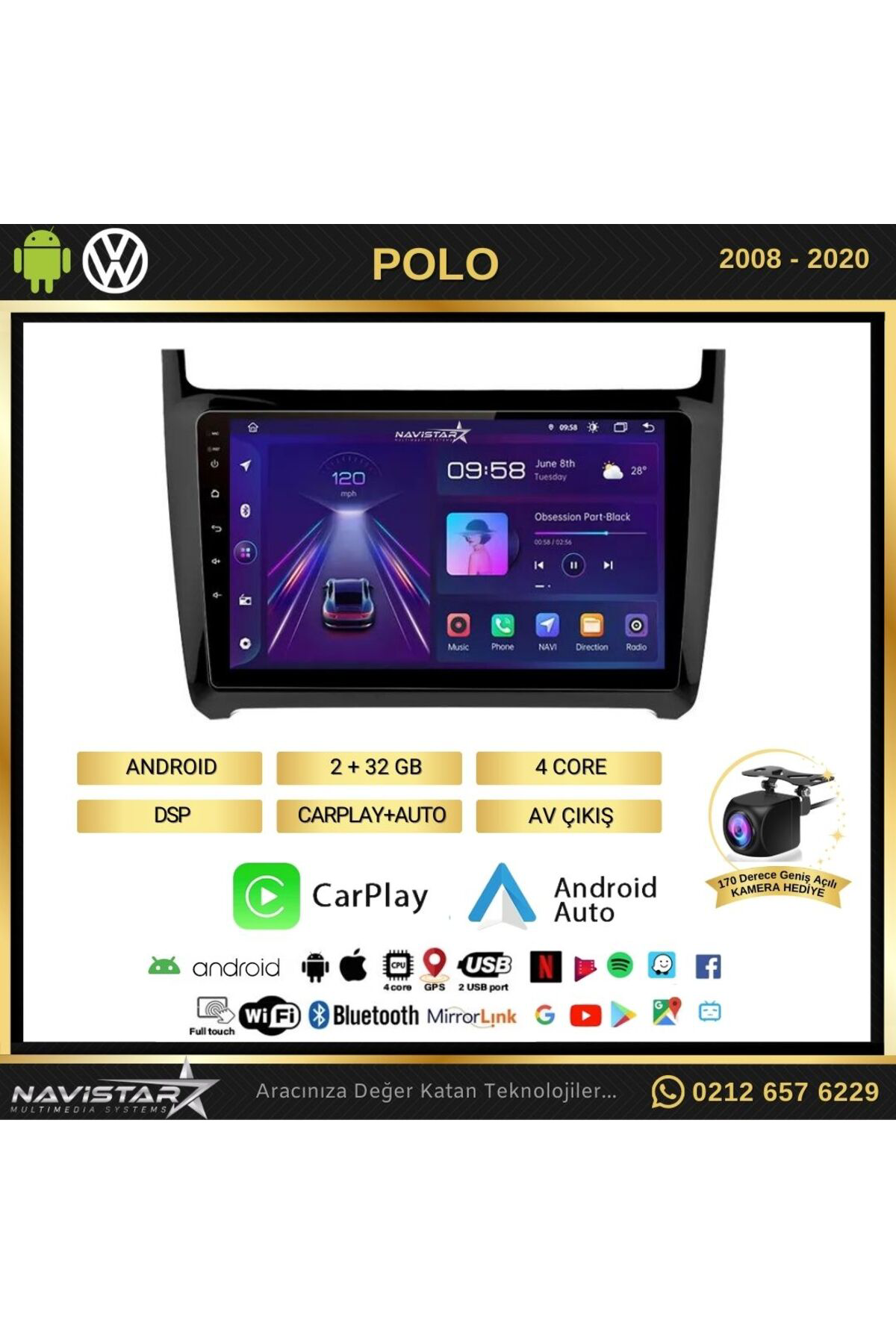 Volkswagen Polo 2 64gb Android 13 Kablosuz Carplay 2008-2020 Navi