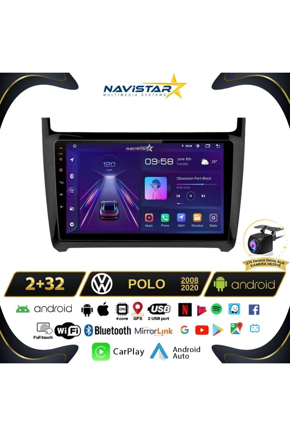 Volkswagen Polo 2 64gb Android 13 Kablosuz Carplay 2008-2020 Navi