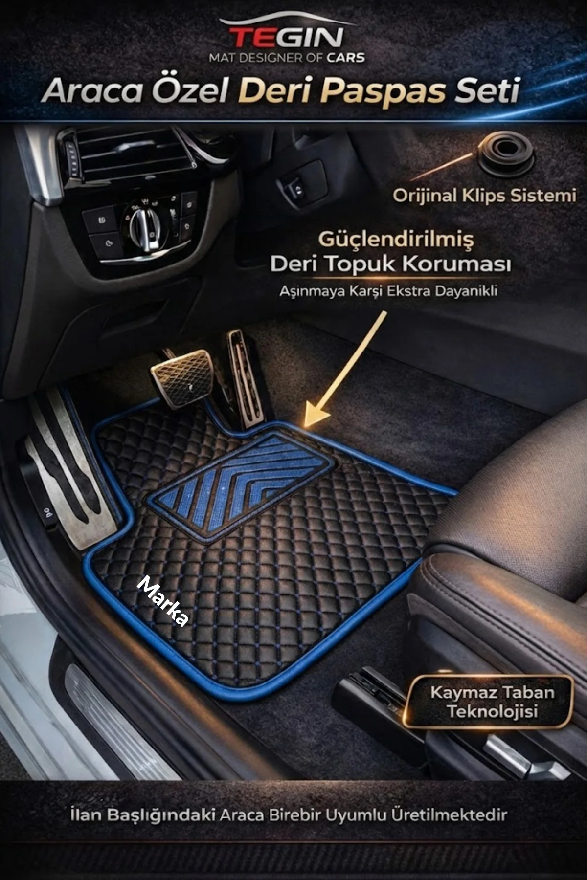 Volkswagen Polo 2000-2002 6N2 Kasa (Dürbün Göğüs) Premium Deri Paspas Siyah Deri Kırmızı Kenar