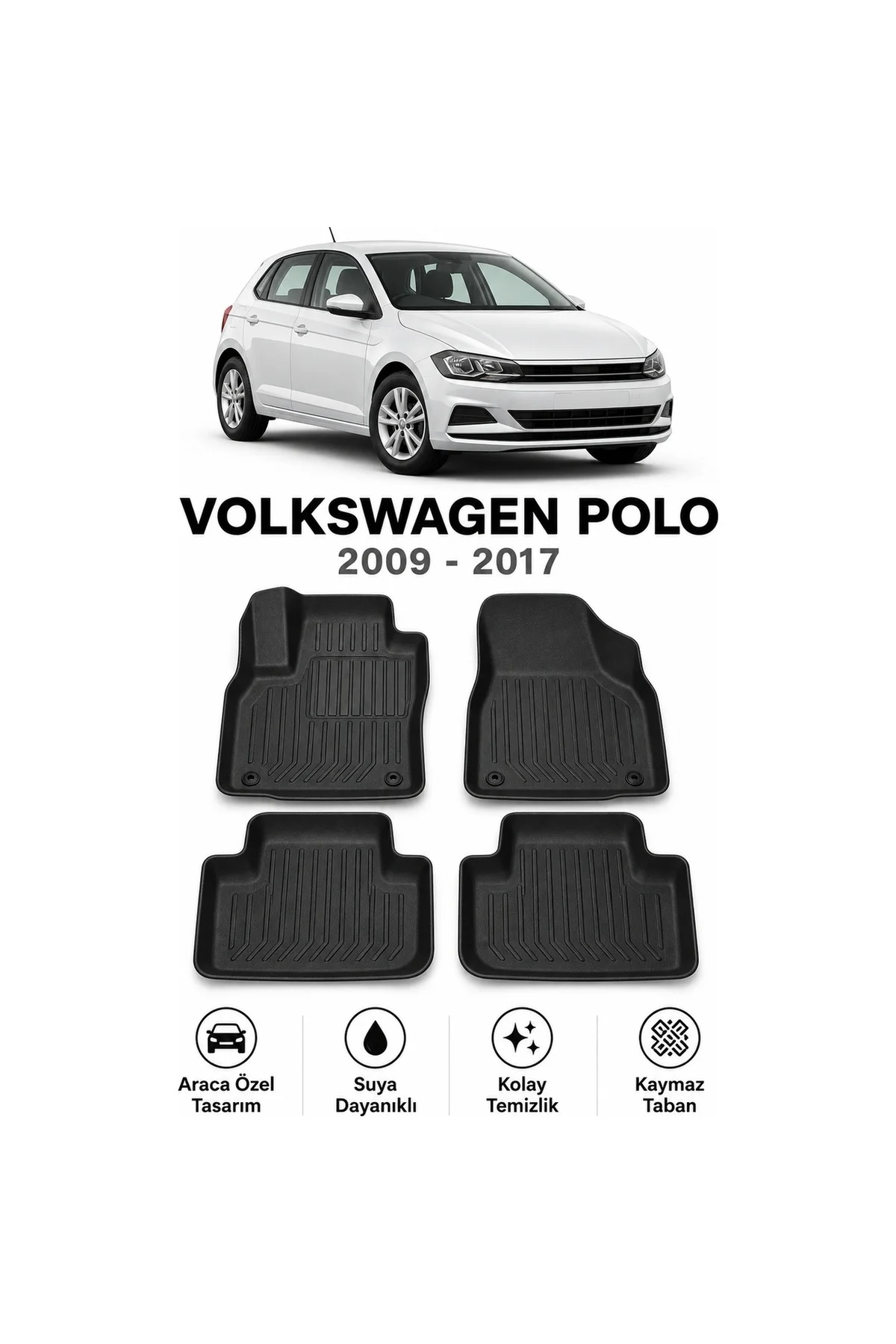 Volkswagen Polo 2009-2017 Karbon Desenli Premium 3D Havuzlu Oto Paspas